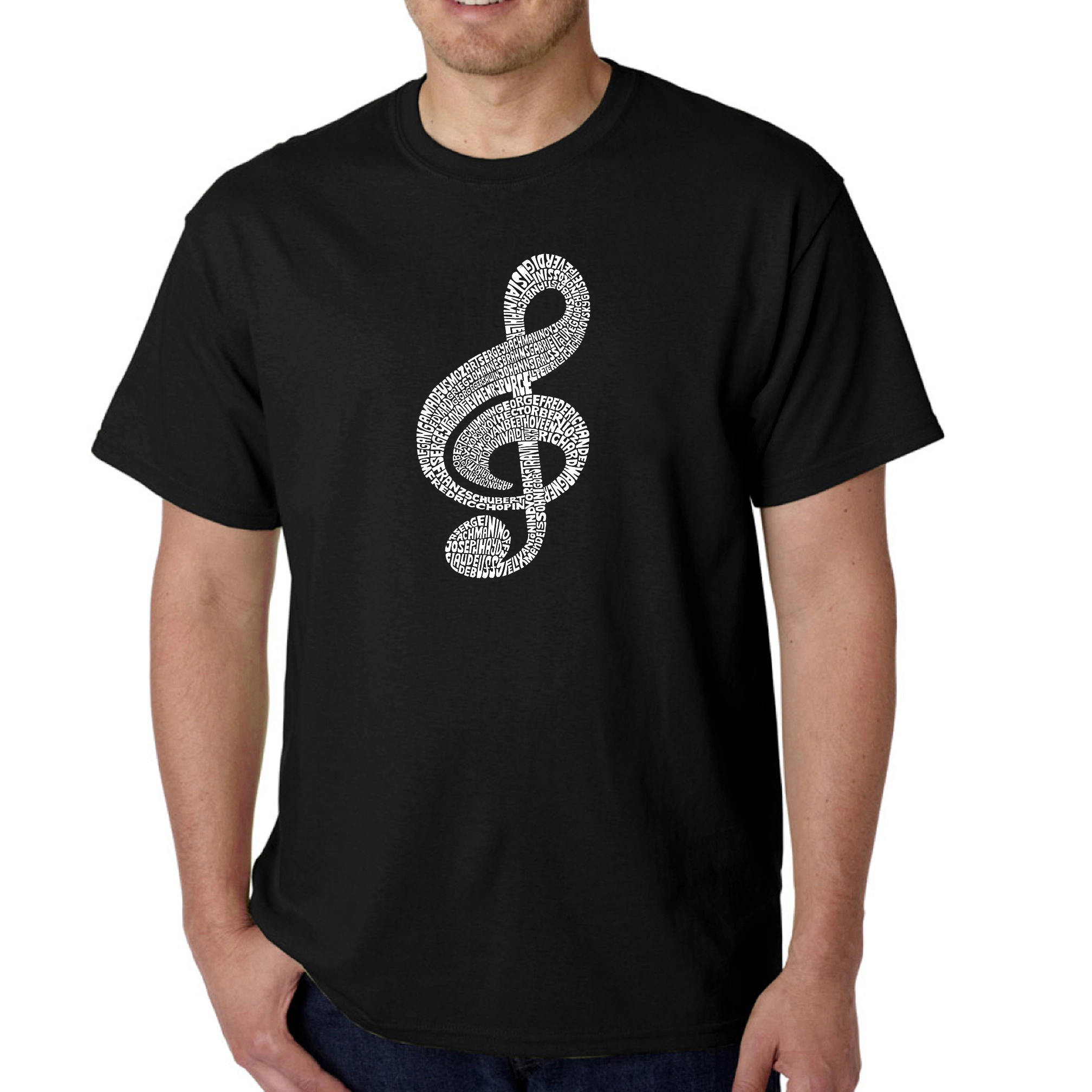 LA Pop Art Men’s Music Note Word T-Shirt - 100% Cotton Crew Neck, Short Sleeve
