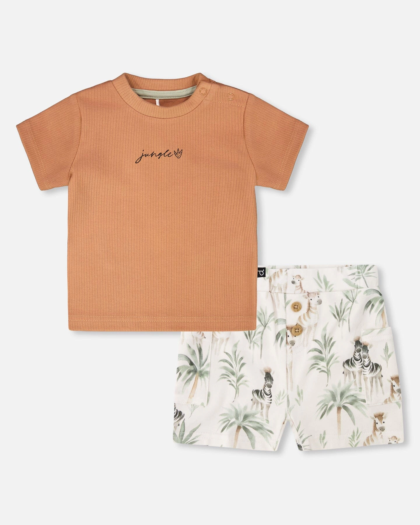 Deux par Boys Cotton Rib Jersey T-Shirt and Organic Short Set Caramel Zebra Print