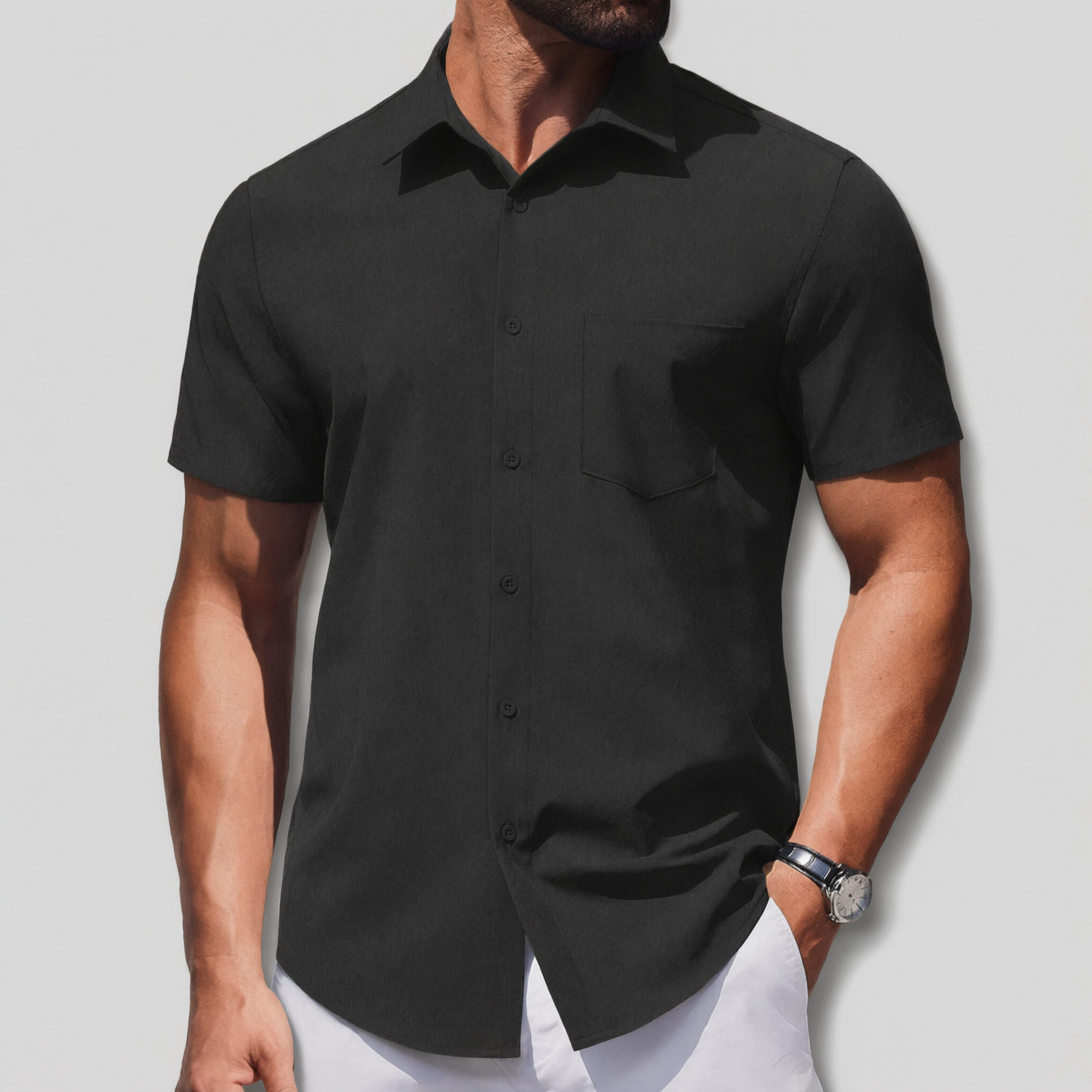 COOFANDY Mens Short Sleeve Button Down Shirt Classic Collar Chest Pocket Casual Top