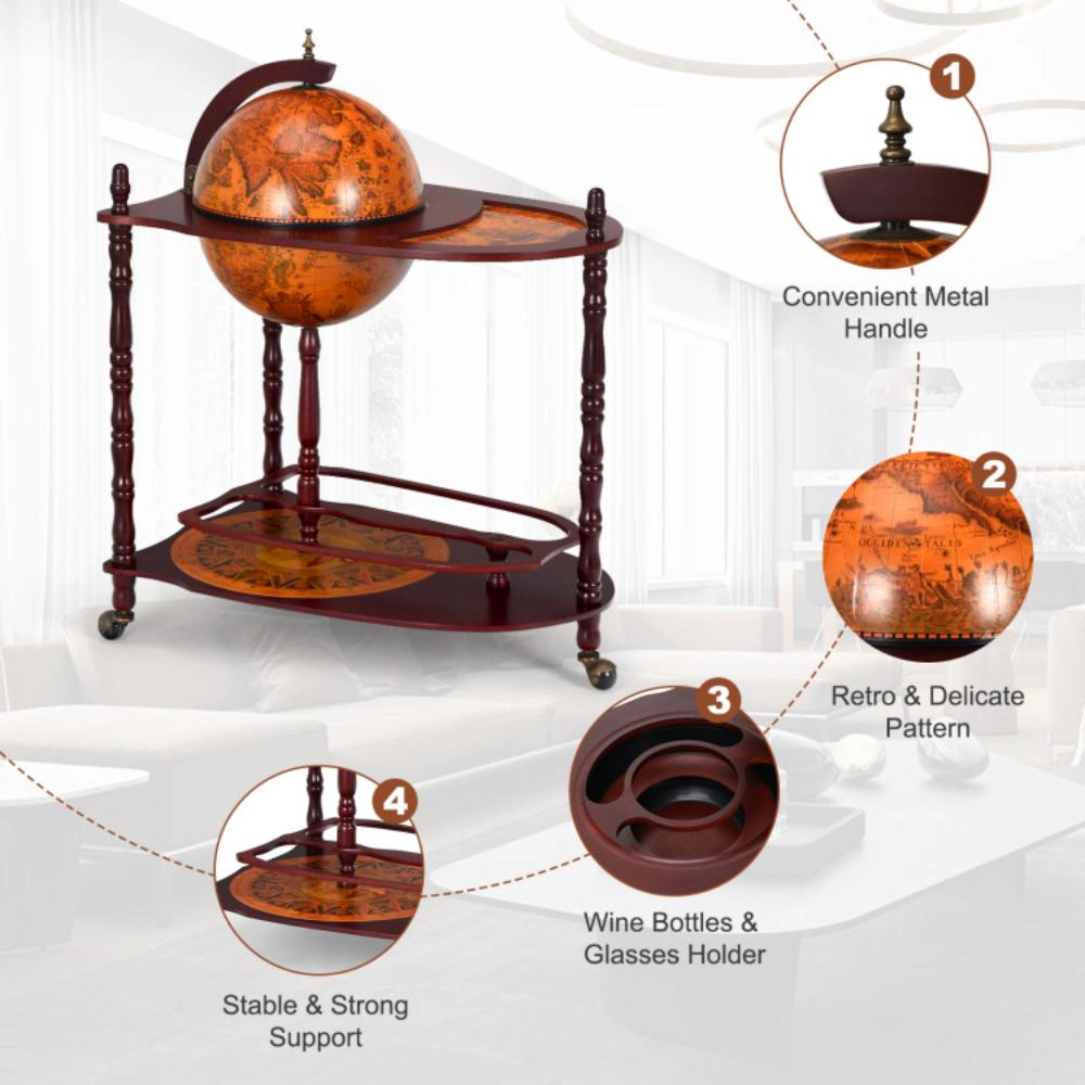 Hivvago Rolling Wine Bar Cart with Extra Shelf