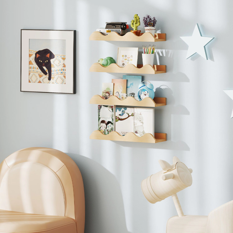 Hivvago 16 Inch Kids Bookshelf Set of 4 Floating Nursery Book Shelves for Decoration Toy Storage