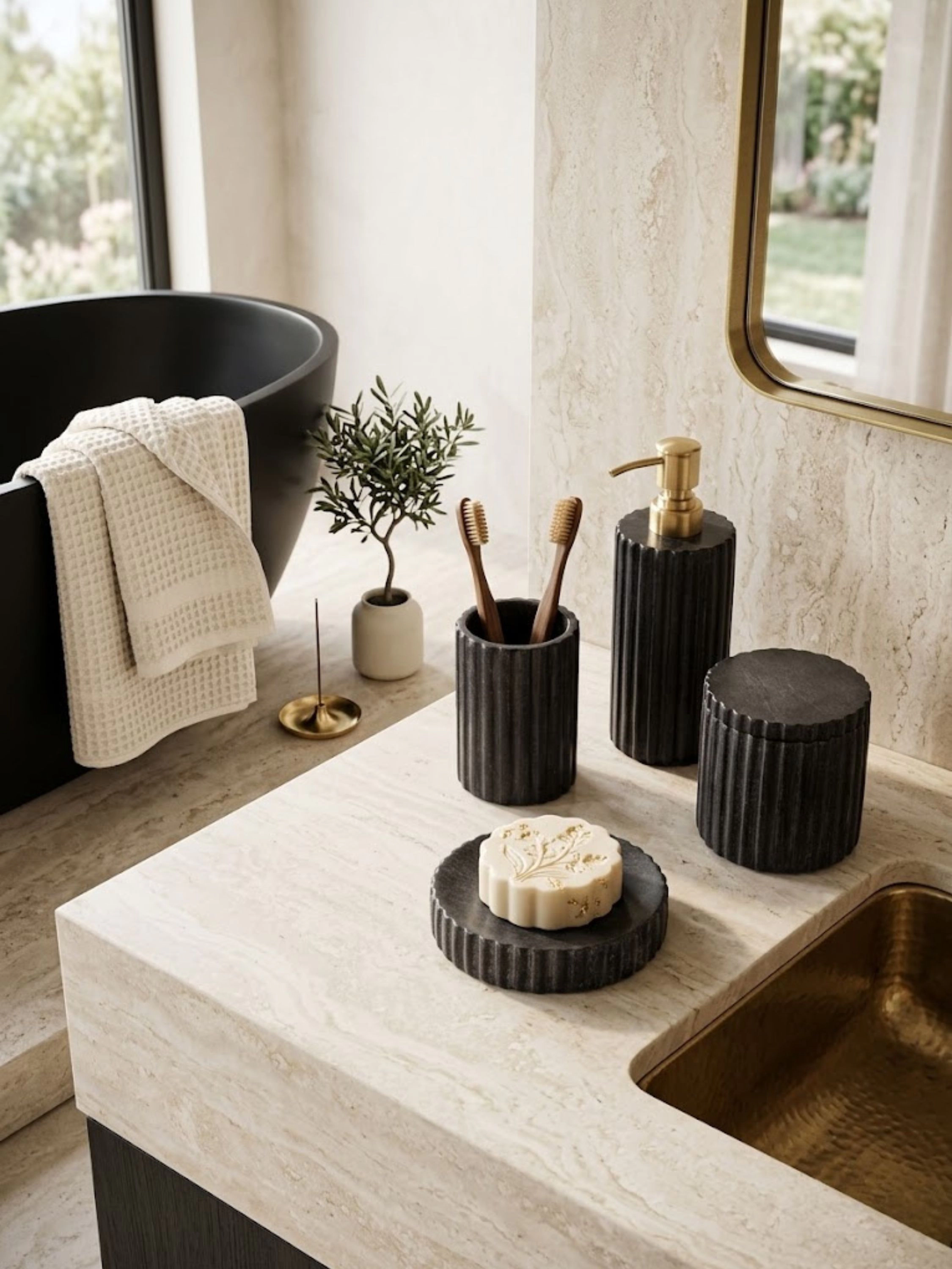 GAURI KOHLI Roksana White Marble Bath Accessories