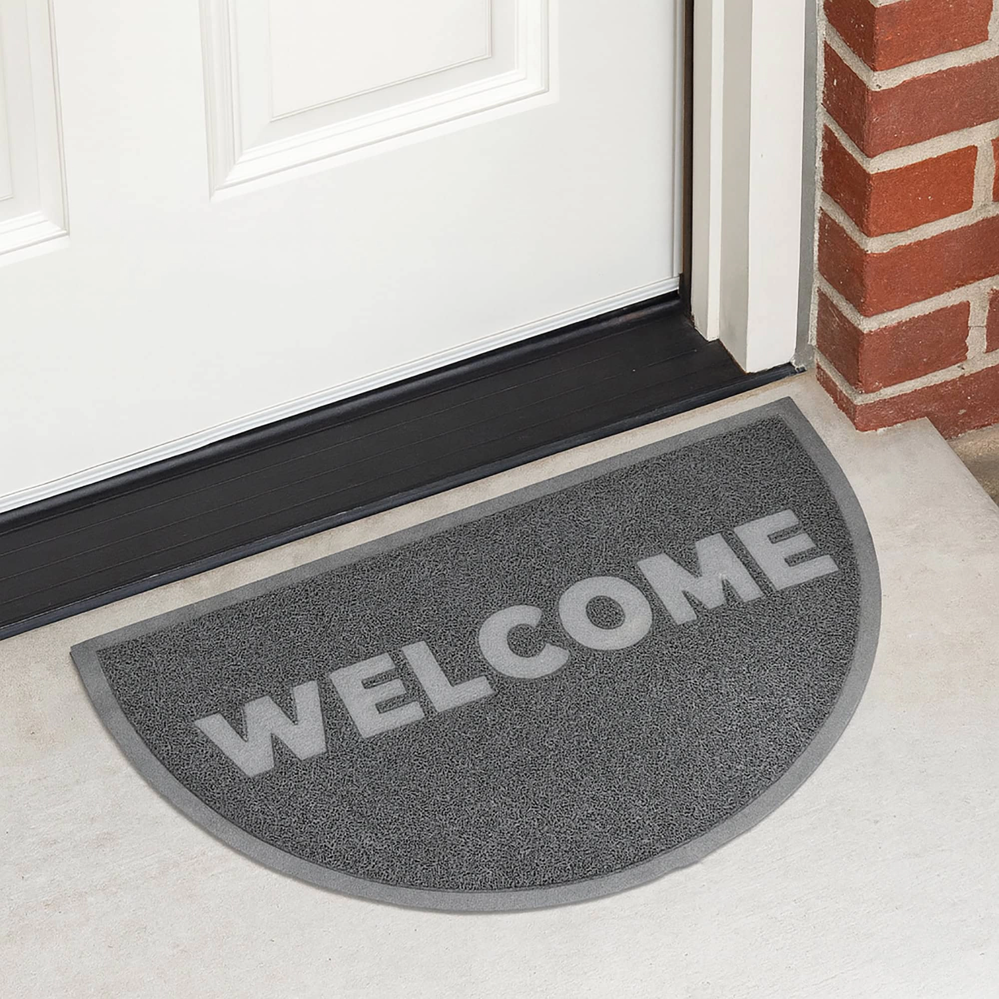 Evideco French Home Goods Gray Welcome Scraper PVC Doormat 30 x 18 Inches