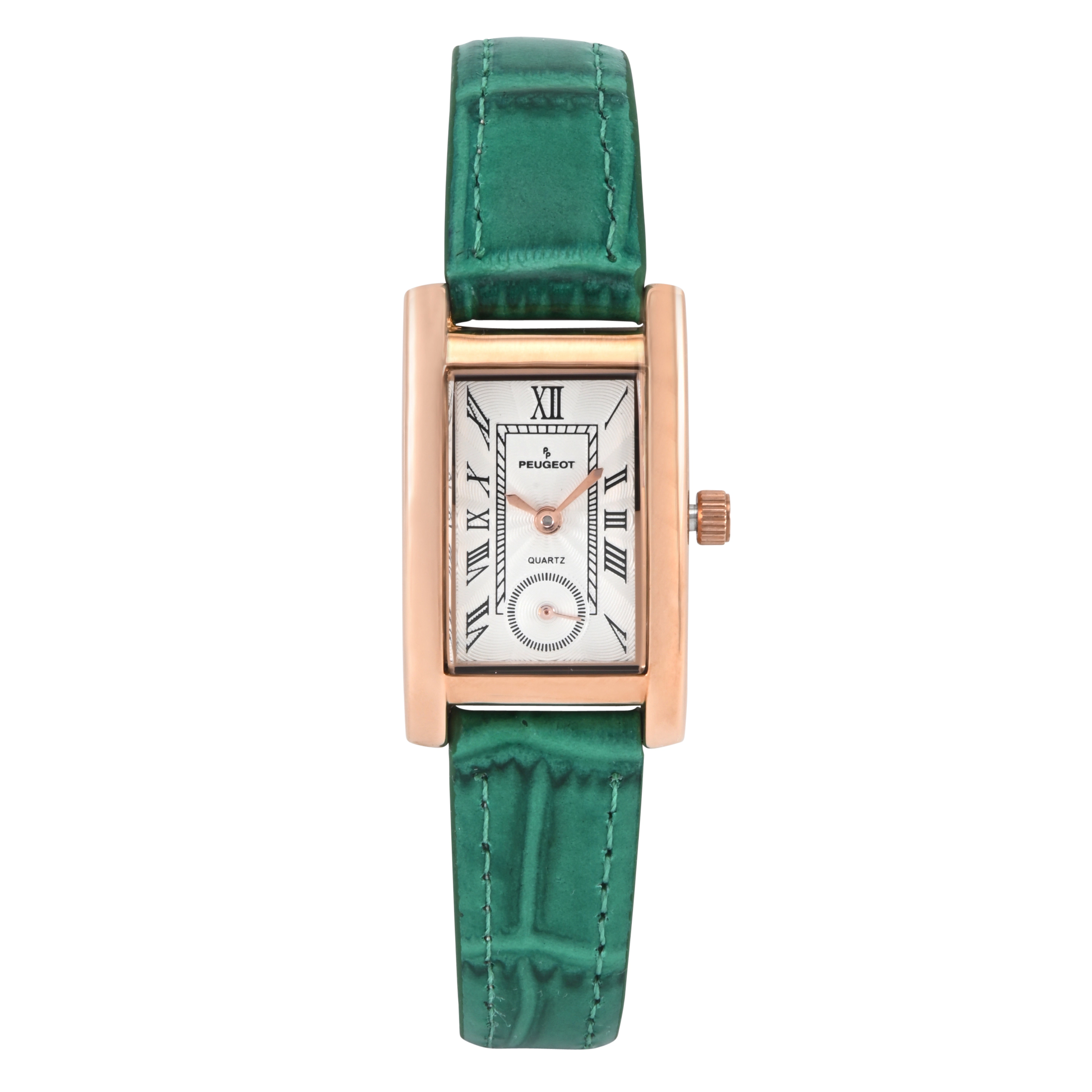 Peugeot Women's Contour Tank Shape Case Green Watch with Roman Numerals