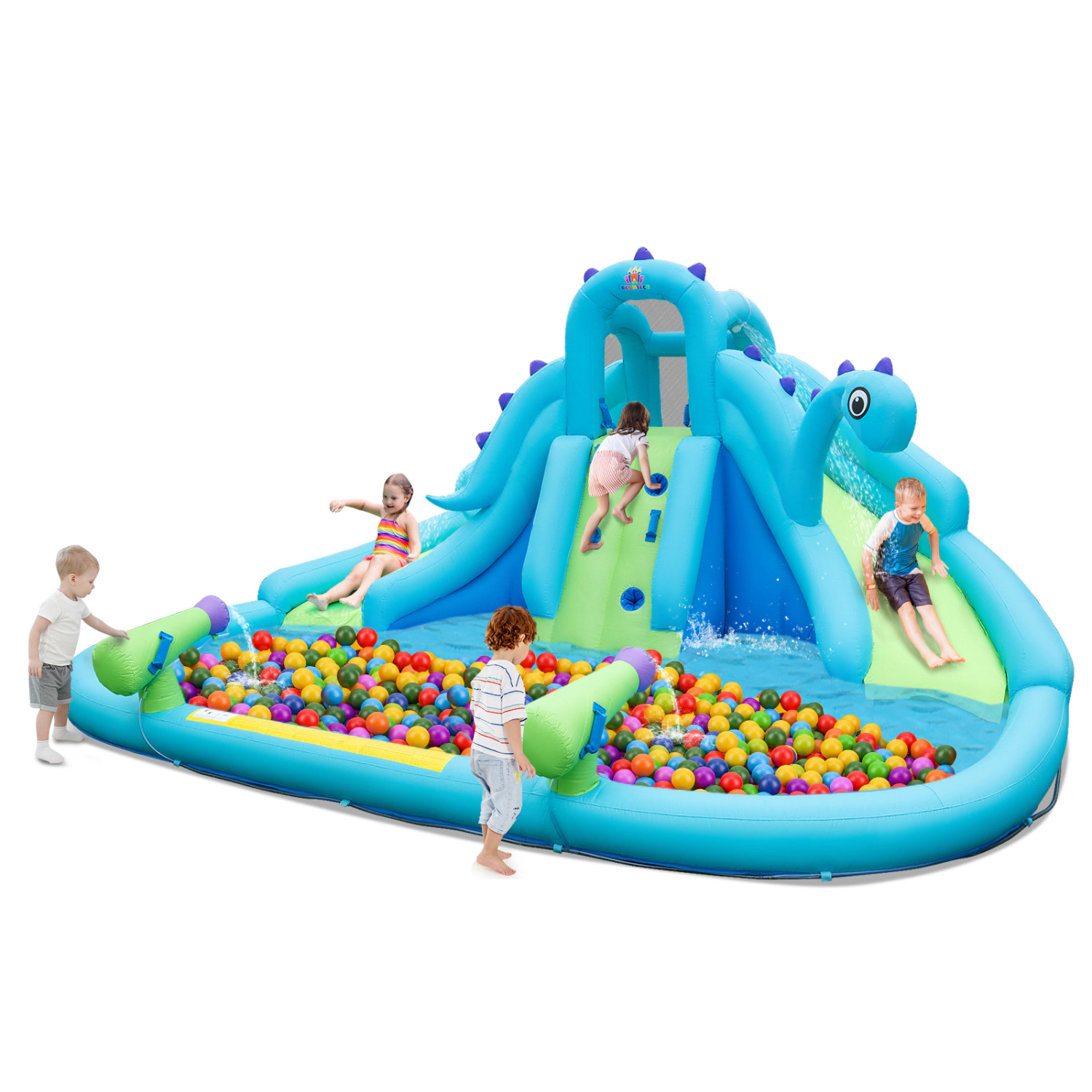 LJG Kids Inflatable Water Slide with Dual Slides and Large Splash Pool and Carry Bag (with 584W Blower)