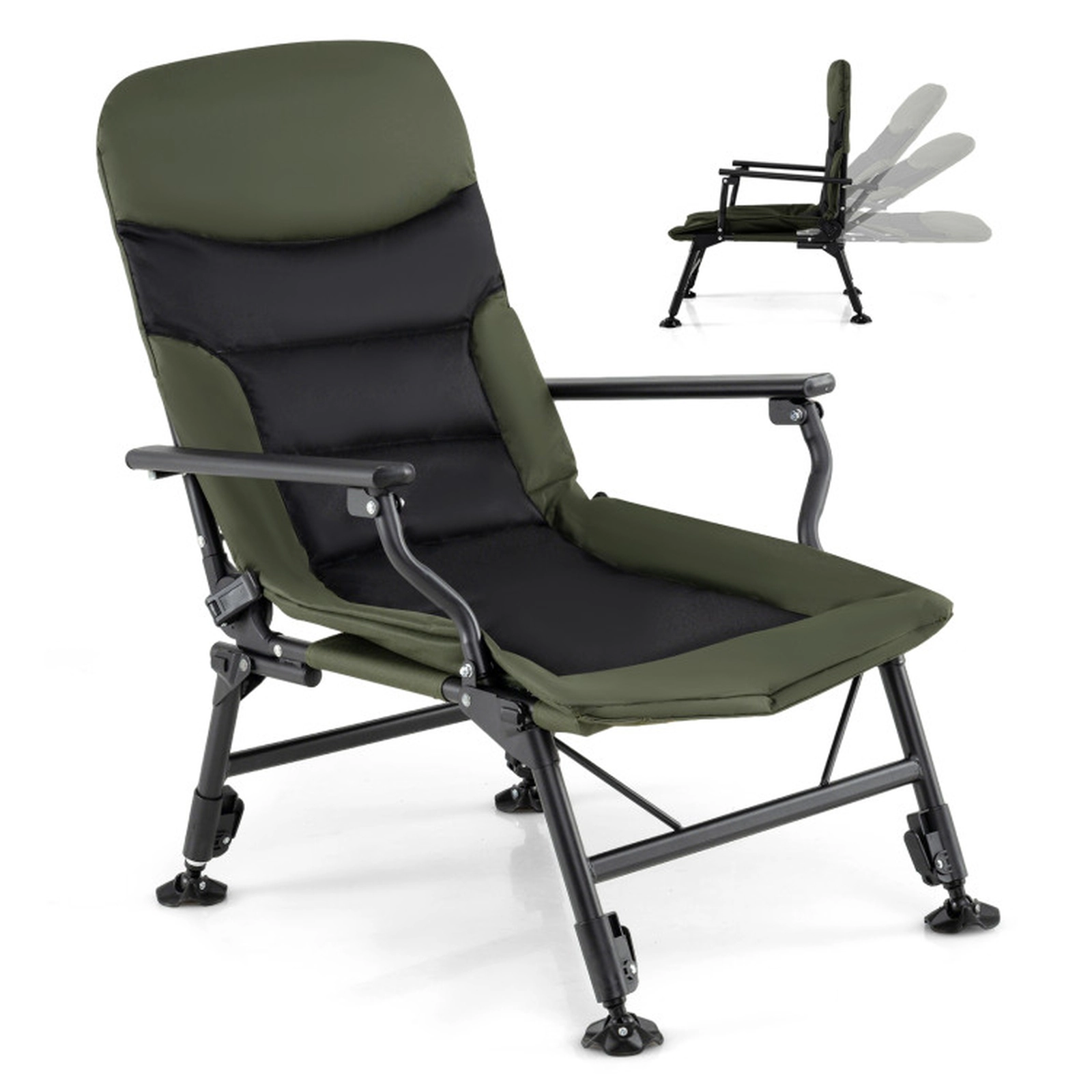 SUGIFT Green Oversized Reclining Fishing Chair with 5-Level Backrest 24-in W 31.5-in D 330-lb Chair Capacity