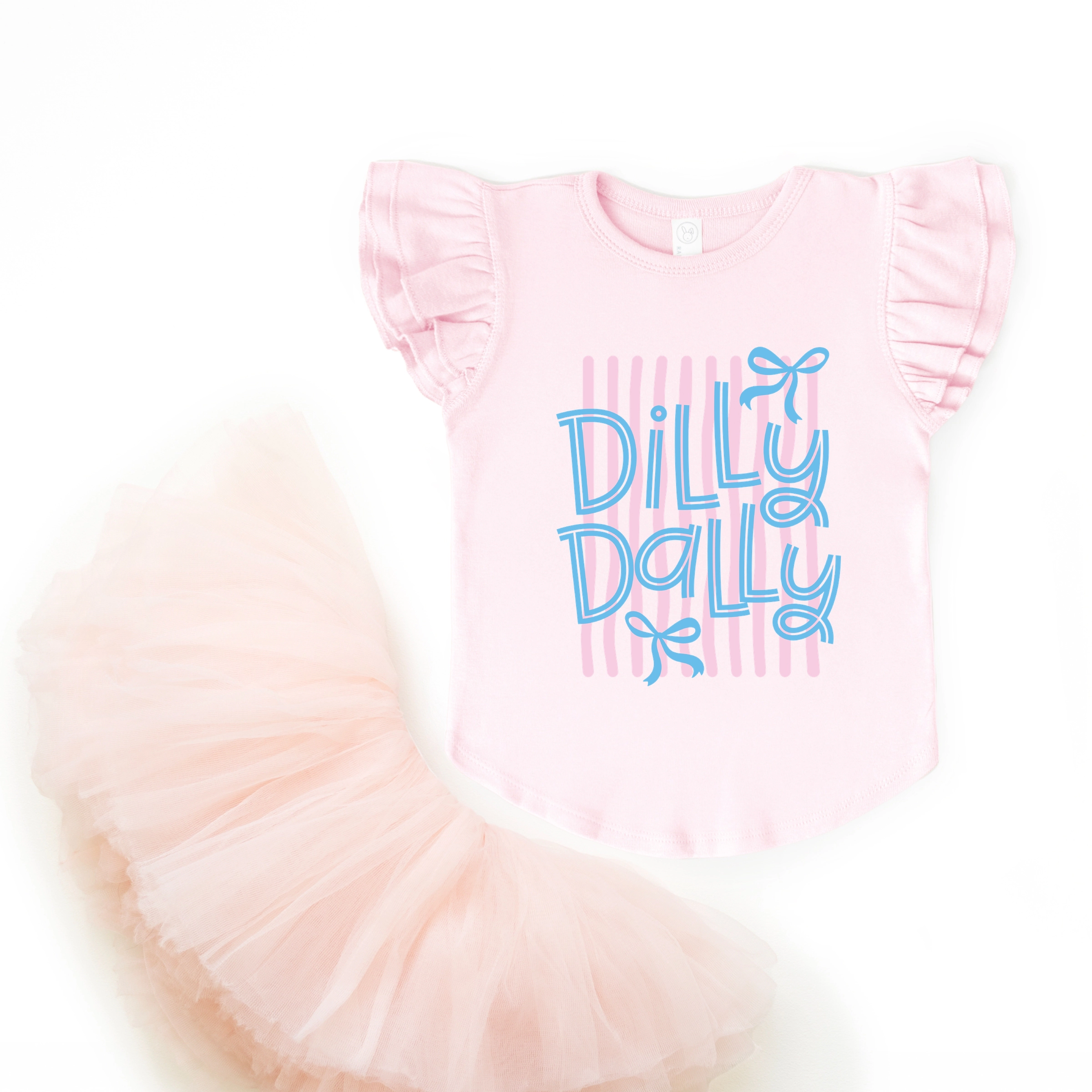 The Juniper Shop - Dilly Dally Stripes Girl's Flutter Sleeve Graphic T-Shirt