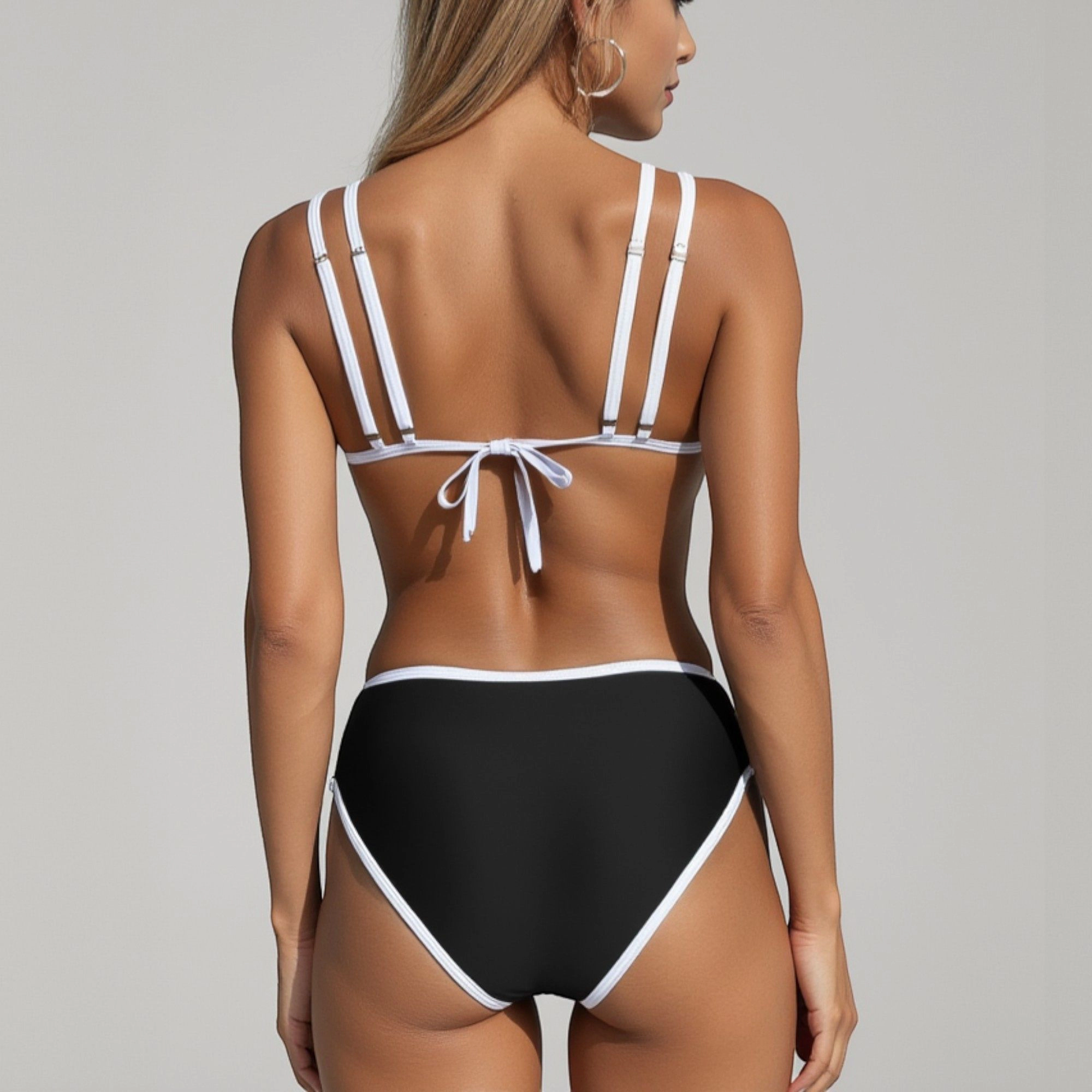 Anna-Kaci Women's High Waist Bikini Set with Double Strap Triangle Top Side Ring Bottoms