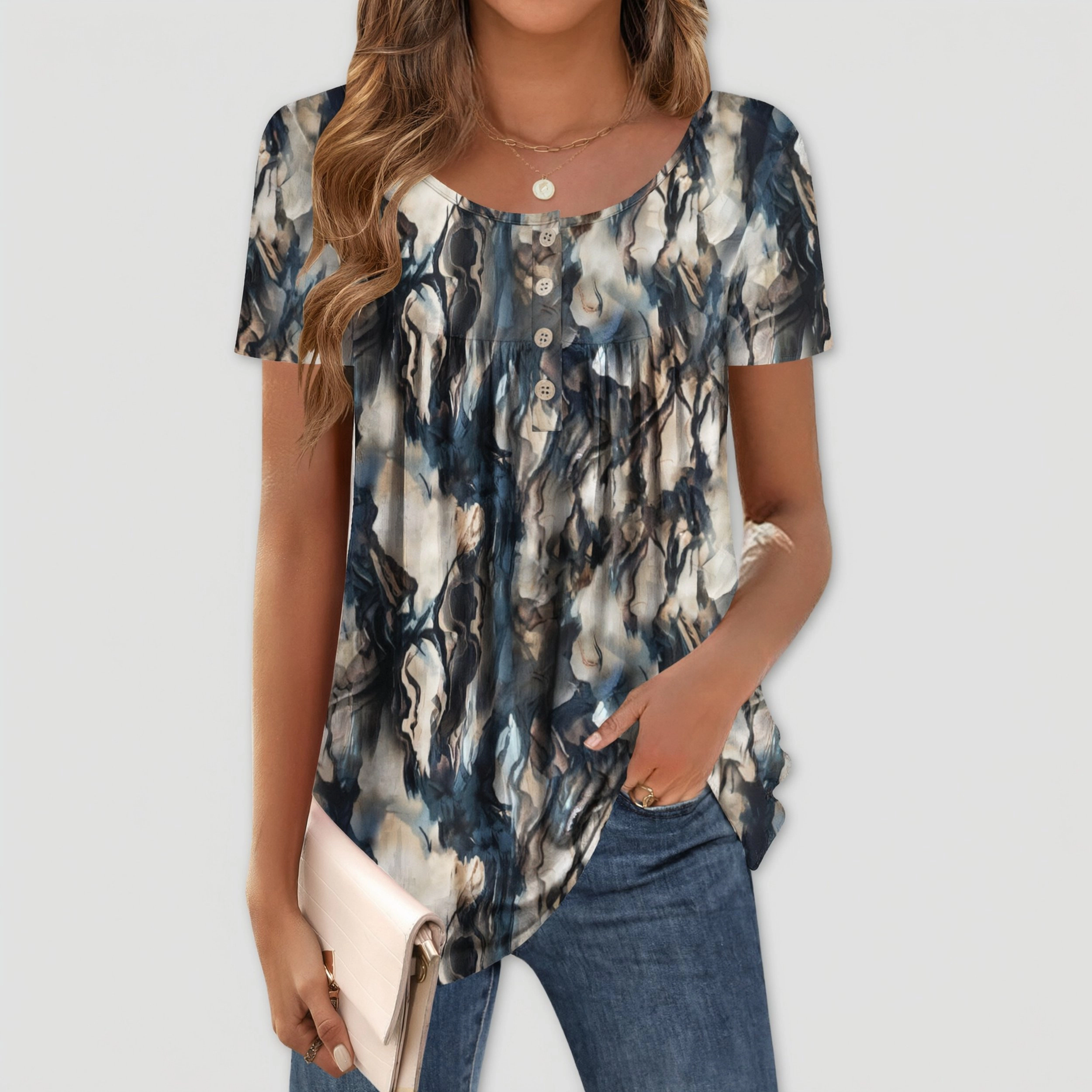 Zeagoo Women Pleated Scoop Neck Tunic Top