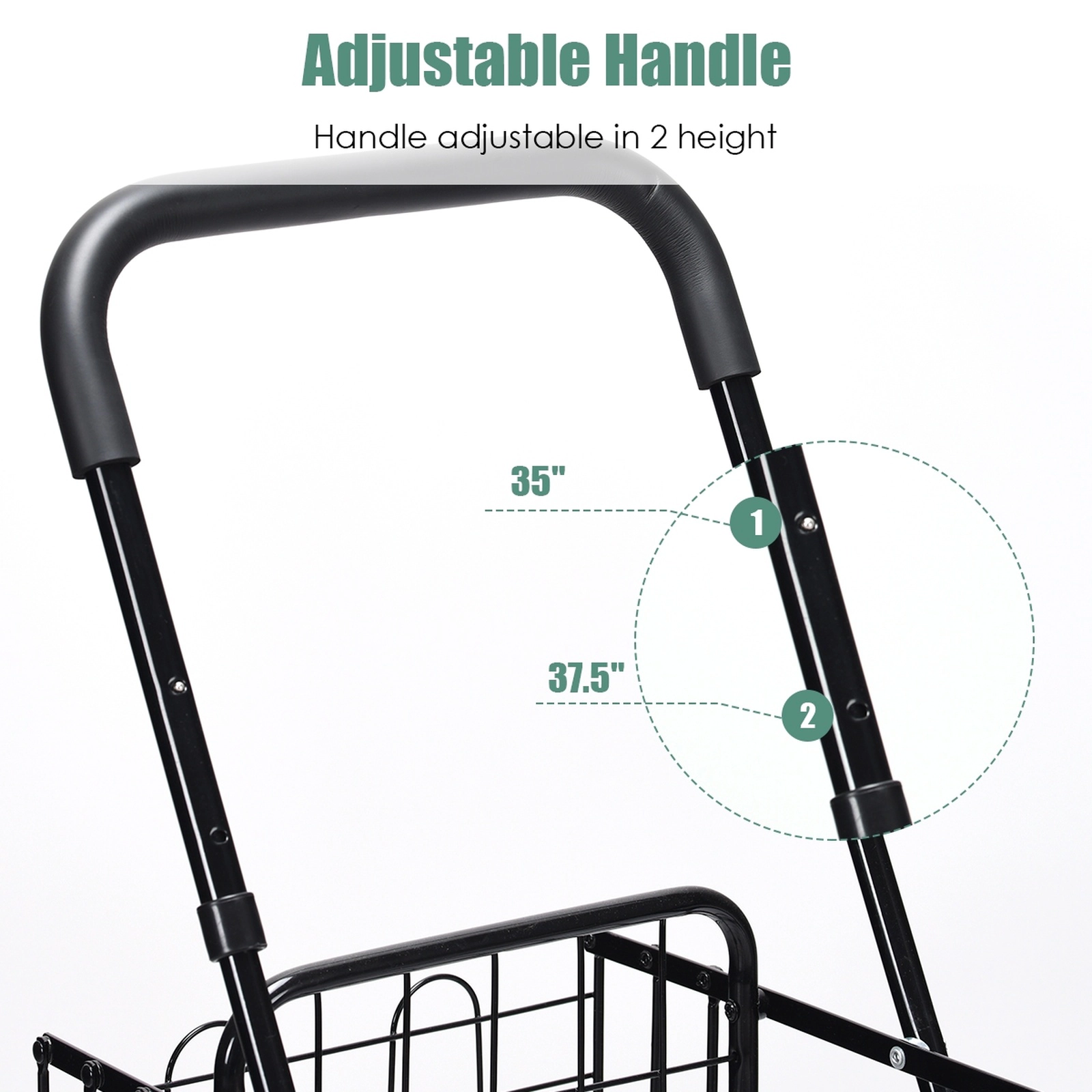 SUGIFT 44-lb Capacity Folding Shopping Cart with Wheels 2-Basket Rolling Grocery Trolley and Handle