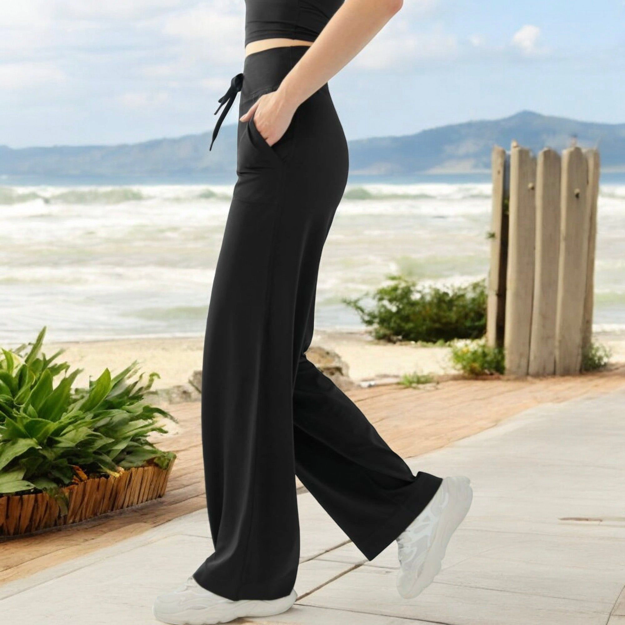 Anna-Kaci Women's High-Waisted Wide-Leg Lounge Pants with Drawstring and Pockets