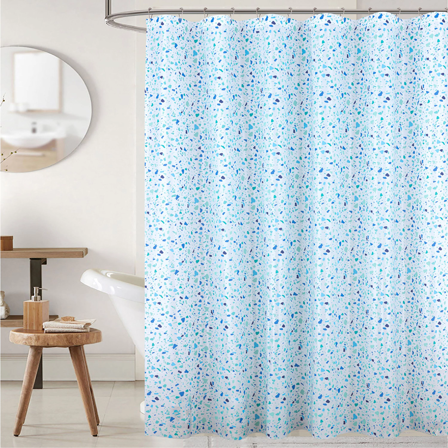RT Designers Collection 90GSM Peva Glit Printed Terrazzo Shower Curtain 70" x 72" Blue