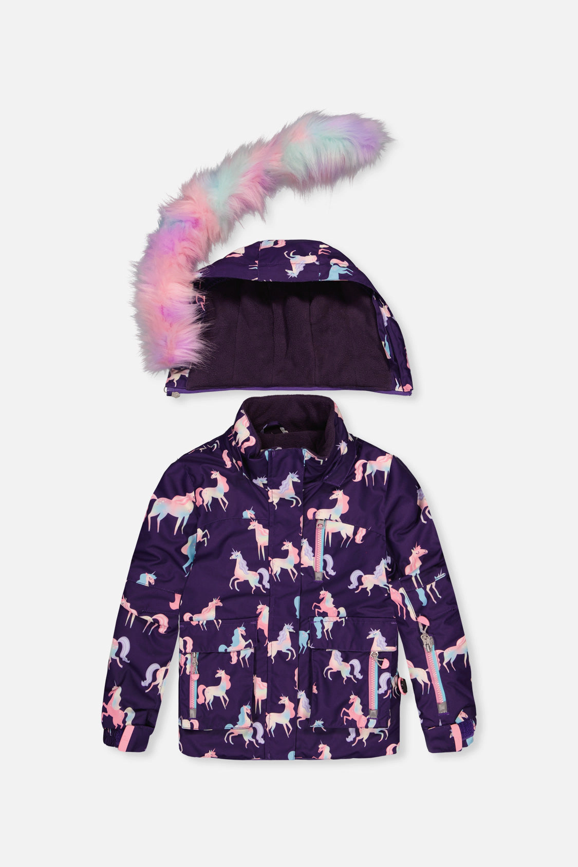 Deux par Girls Unicorn Print Two Piece Play Snowsuit with Hooded Jacket and Snow Pants