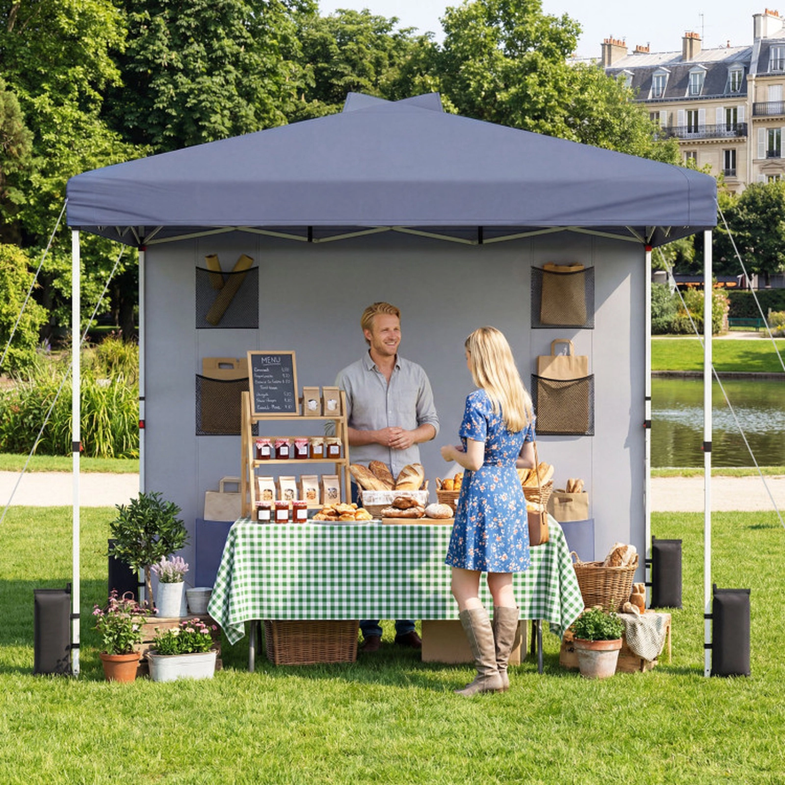 SUGIFT Pop Up Canopy Tent with Sidewall and 6 Storage Pockets 3-Height Adjustable Gazebo Gray