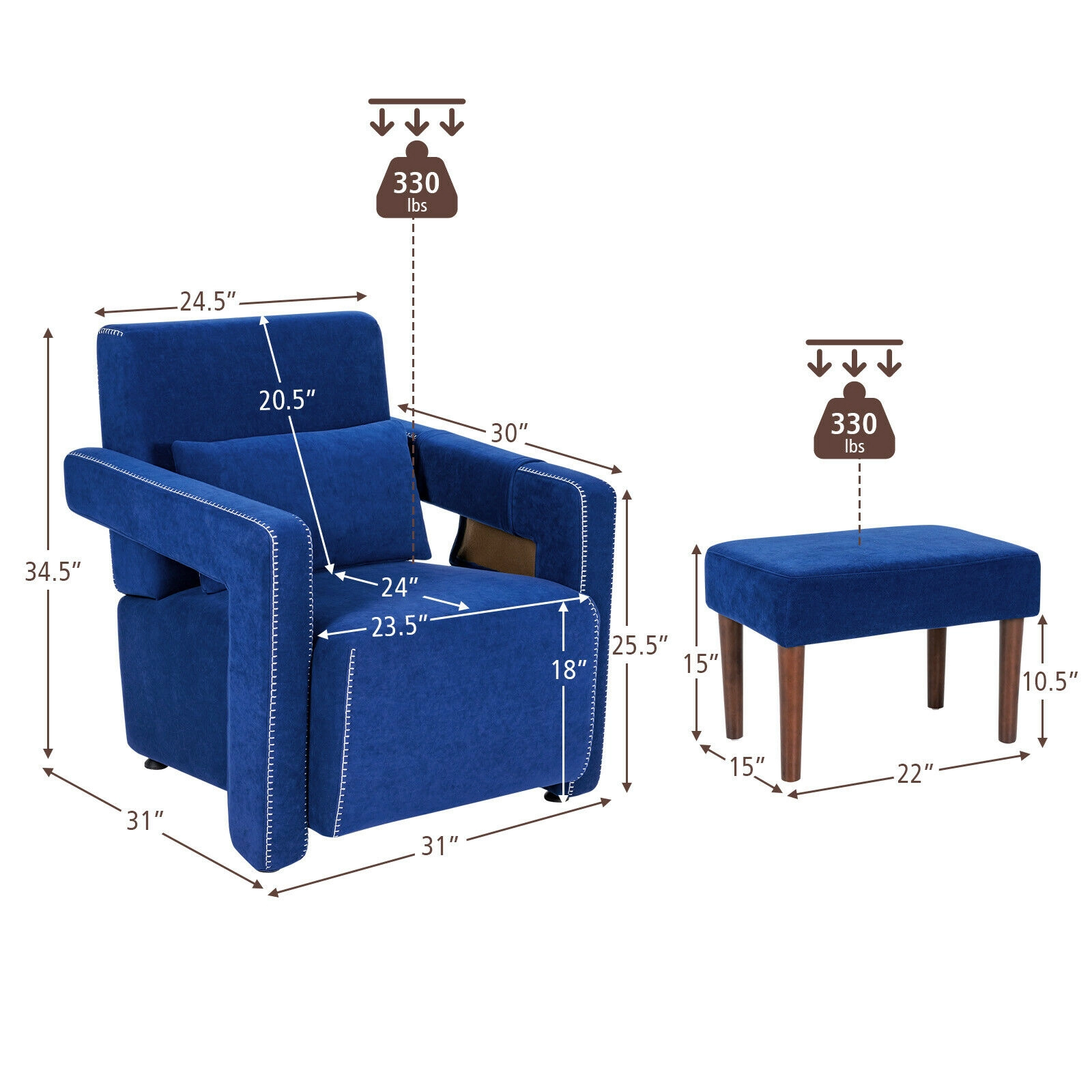 LJG Modern Berber Fleece Single Sofa Chair with Ottoman and Waist Pillow