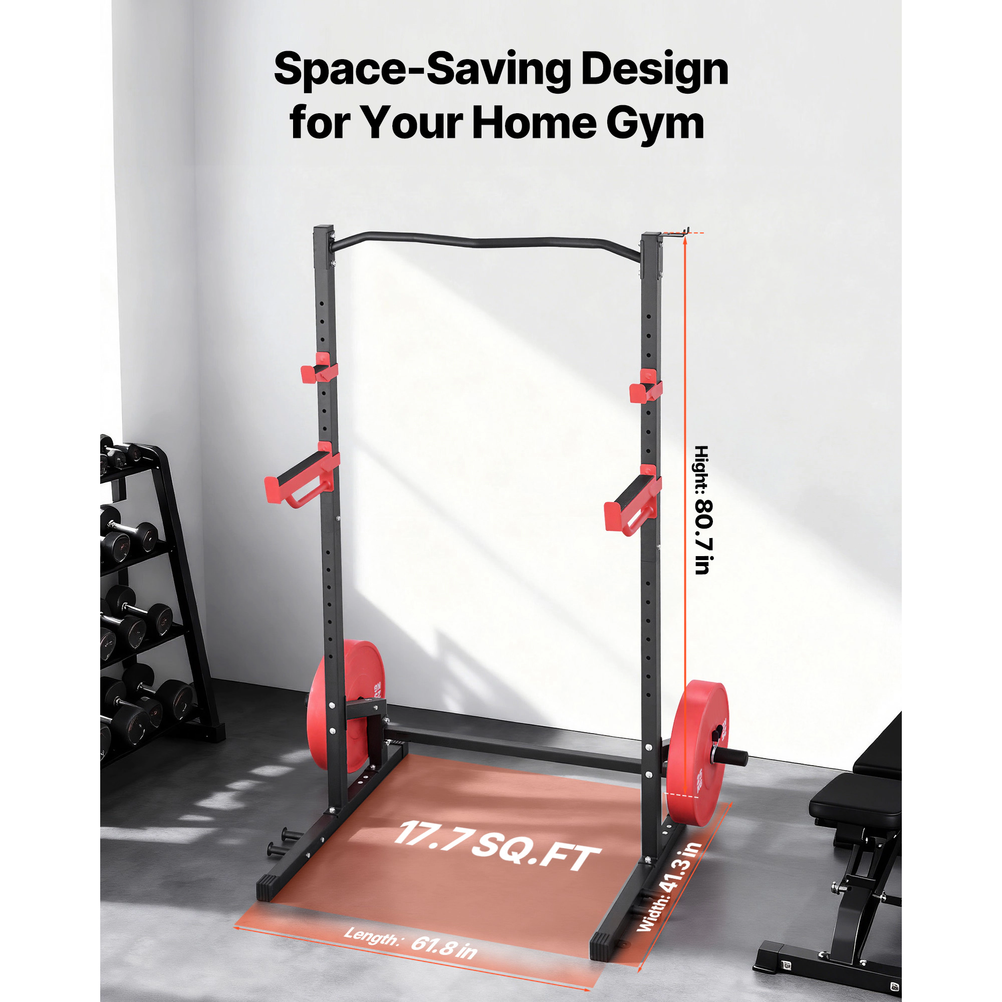 HONGGE Power Cage Squat Rack, 1000 lbs Capacity Home Gym Rack with Adjustable J-Hooks & Safety Bars