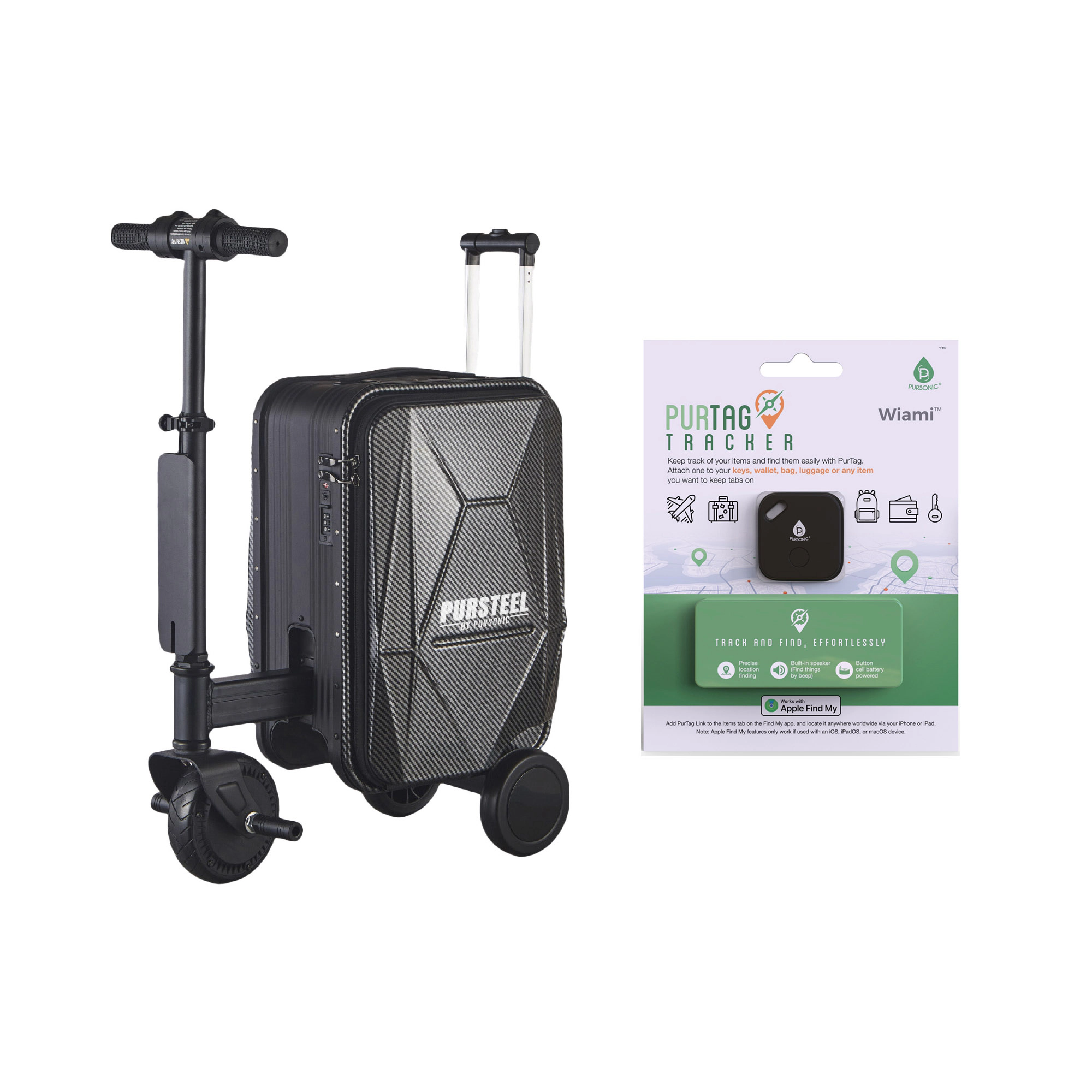 Pursonic Smart Travel Bundle – Electric Scooter Luggage with Air Tag Tracking for Smooth, Safe Journeys