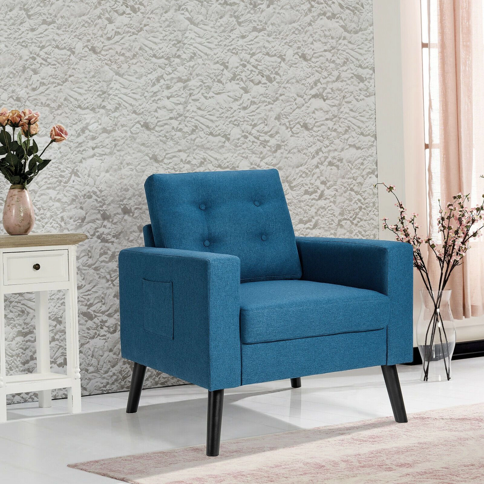 SlickBlue Unisex Linen Upholstered Accent Chair With Cushioned Seat