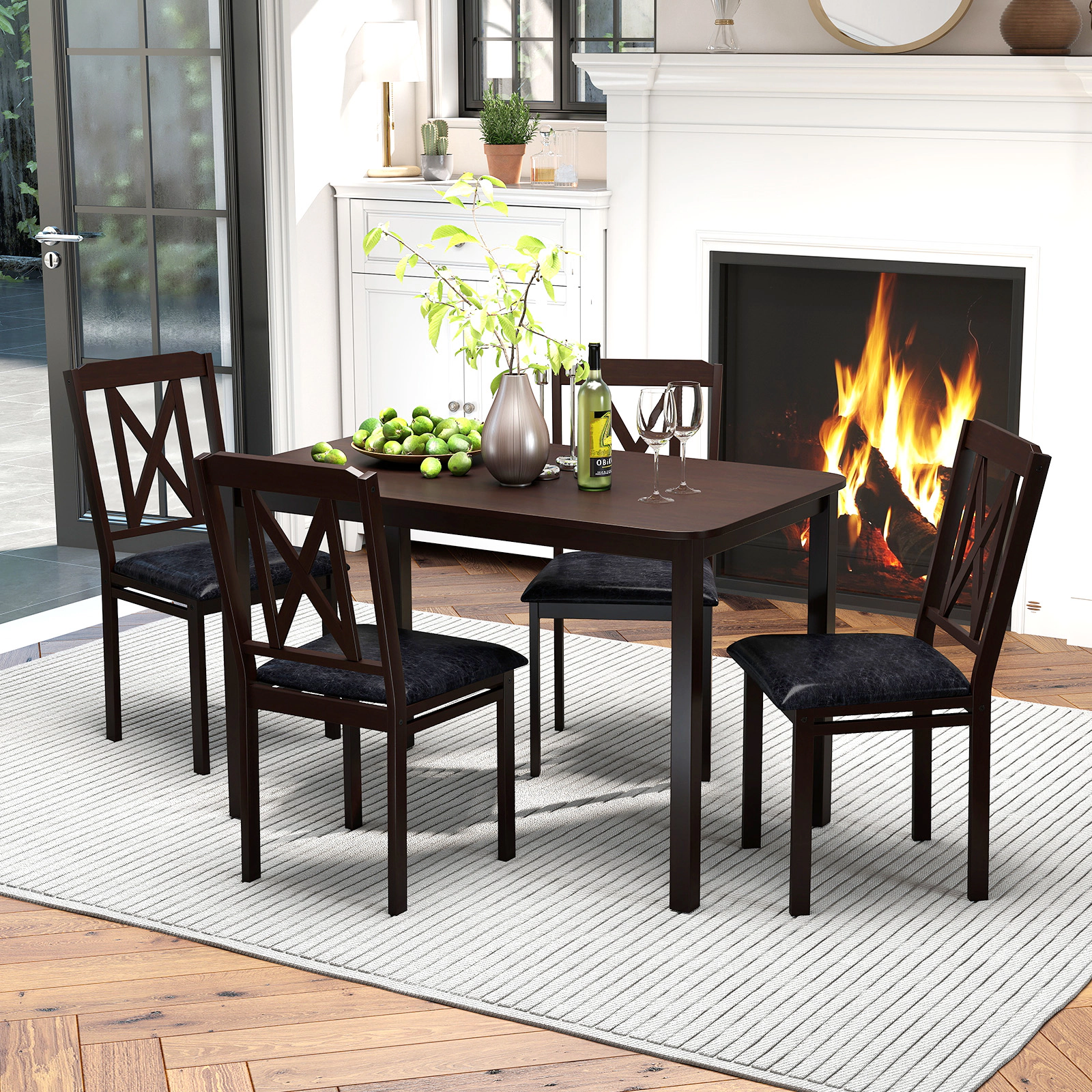 LJG 5-Piece Dining Table Set with Wide Tabletop and Rubber Wood Legs