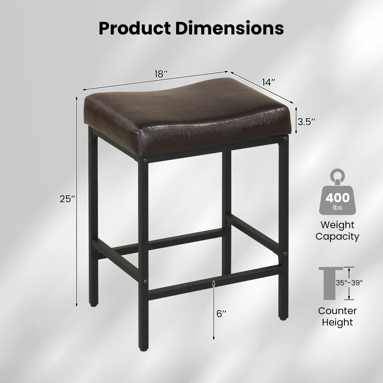 Glintex 2-Piece 25-Inch Backless Saddle Counter Stool Set with Faux Leather Seat