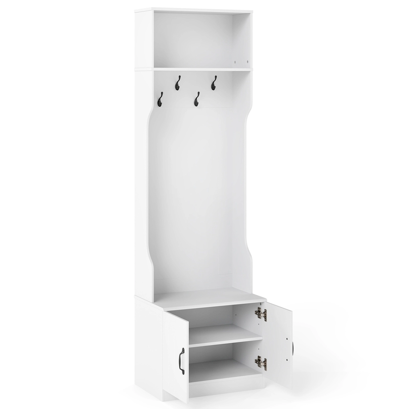 SUGIFT White 23.5-in Wide 3-in-1 Hall Tree with Bench Shoe Cabinet and 4 Double Hooks for Mudroom