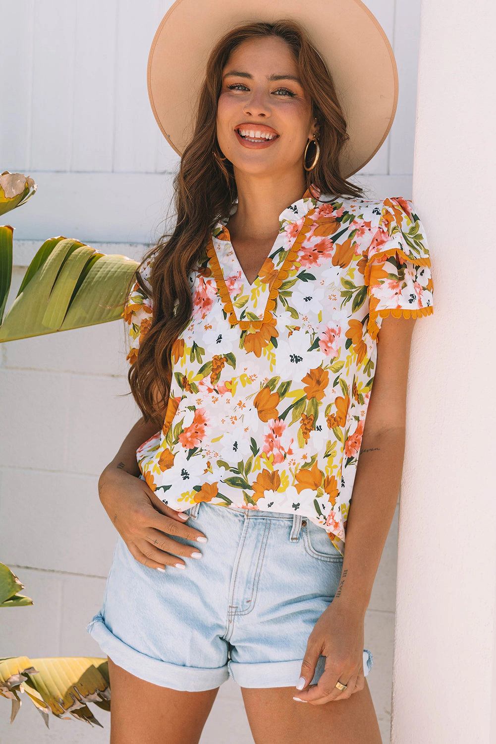Threaded Pear Women's Ailany Short Sleeve Floral Blouse