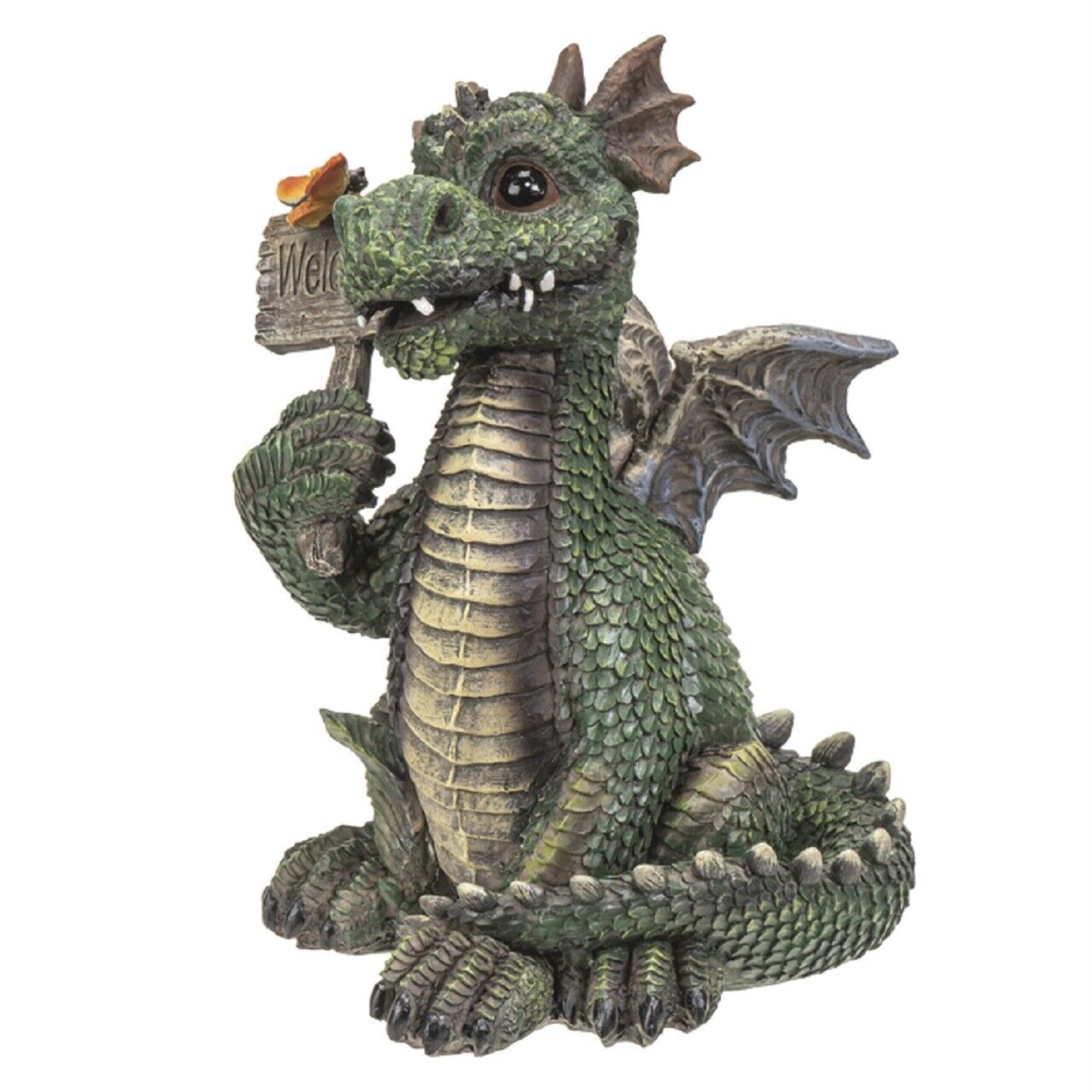 Pacific Giftware Green Dragon with Welcome Sign Figurine 7 Inch
