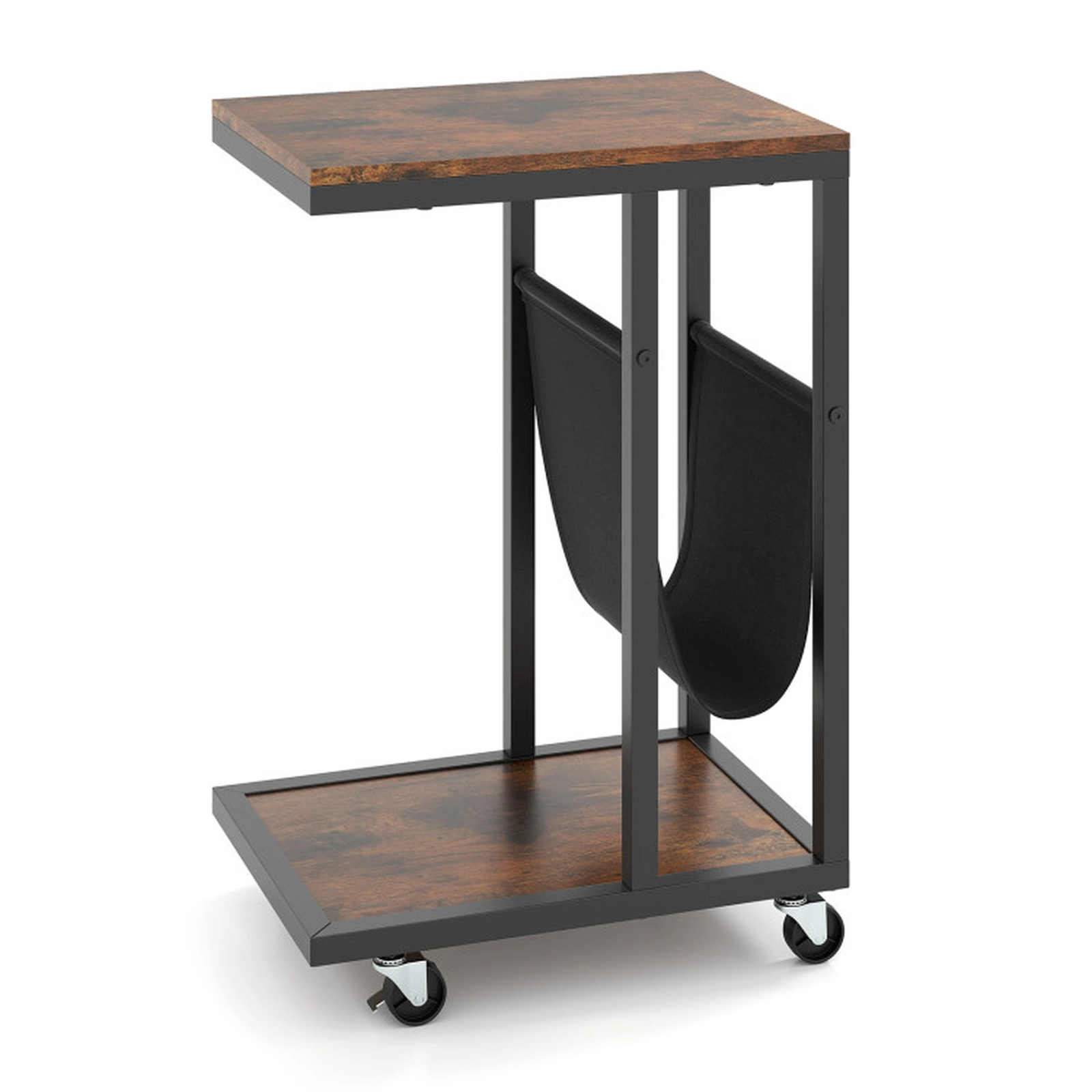 SUGIFT Rolling C-Shaped Side Table with Canvas Pouch, Metal Frame and 4 Casters