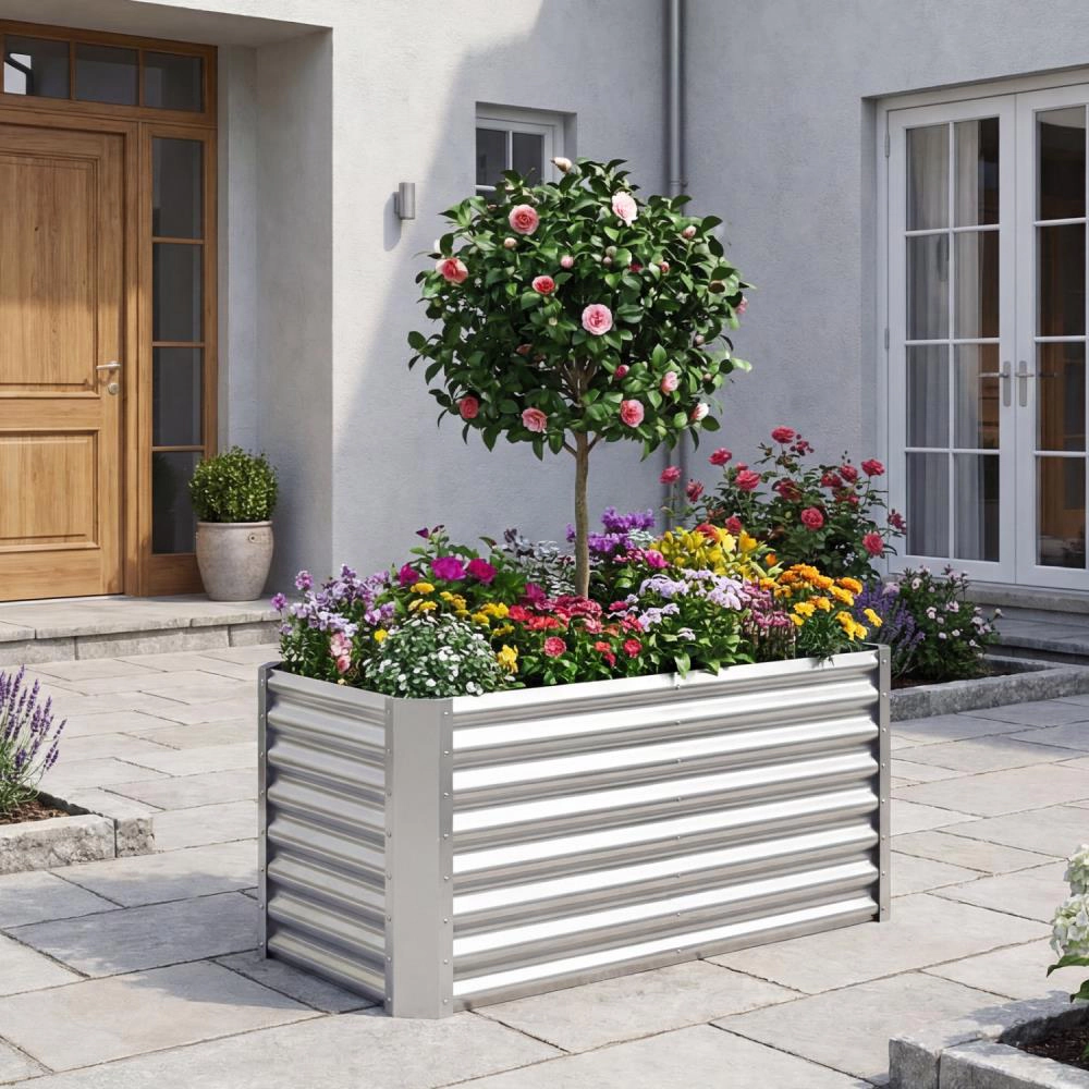 Hivvago Galvanized Raised Garden Bed Rectangular Galvanized Metal Planter Box