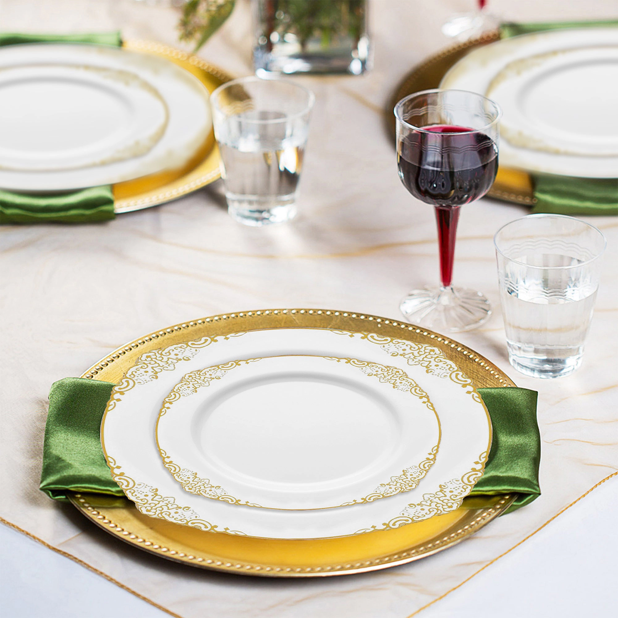 Smarty Had A Party White with Gold Fancy Round Disposable Plastic Wedding Value Set