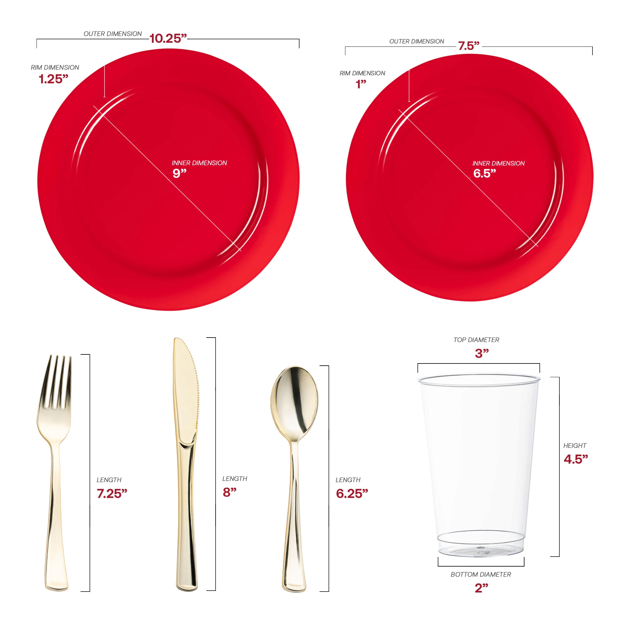 Smarty Had A Party Solid Red Holiday Round Disposable Plastic Wedding Value Set