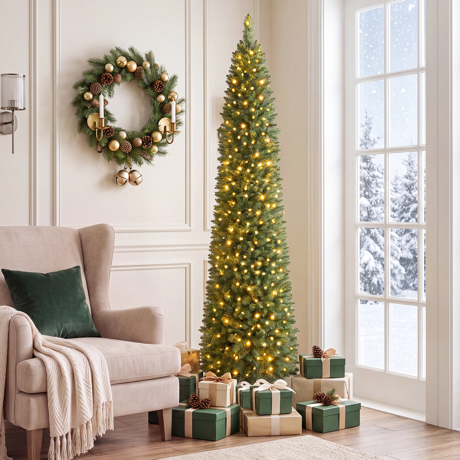 Costway 7 FT Pre-Lit Pencil Christmas Tree with 200 LED Lights & 499 Branch Tips Party