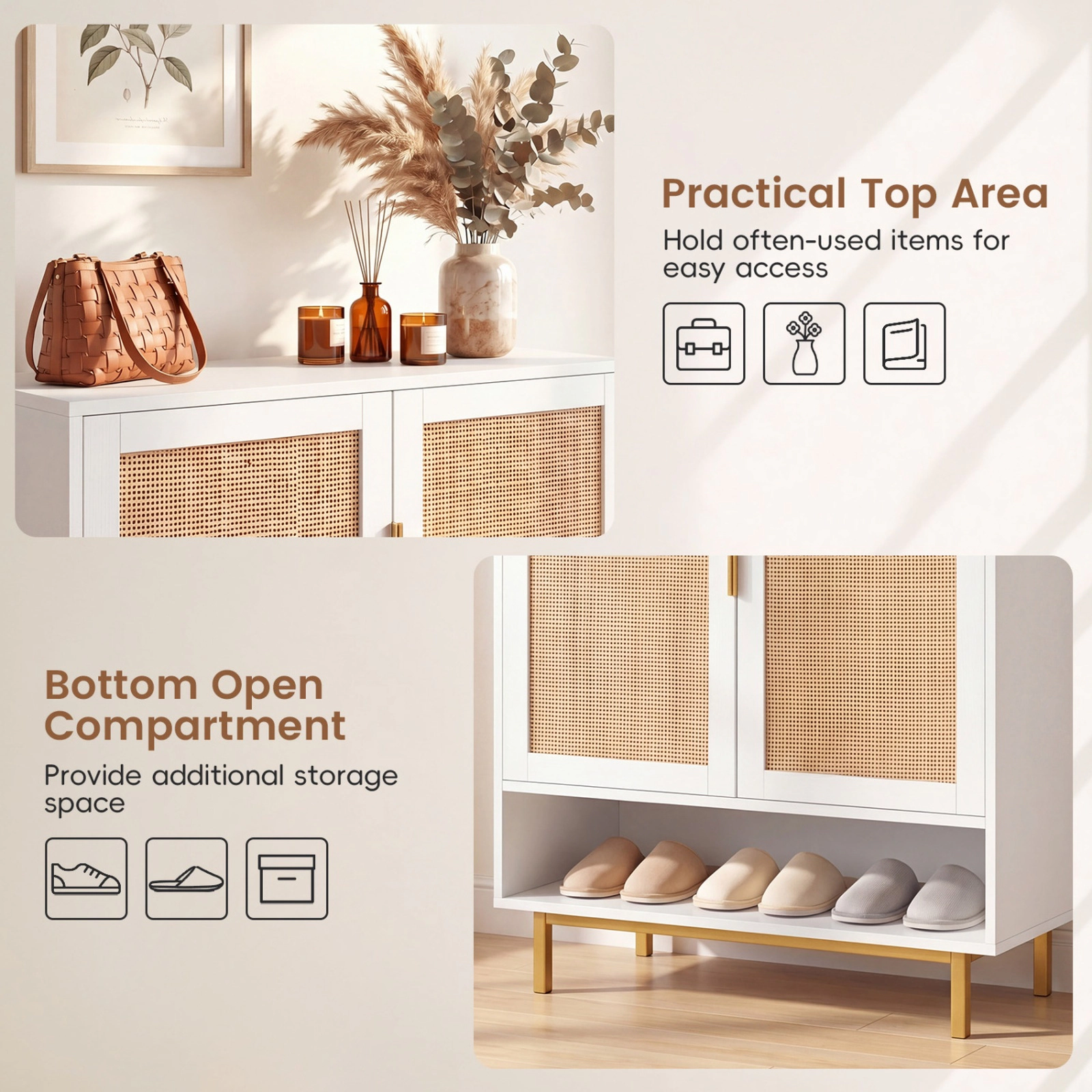 SUGIFT 43-in Tall 6-Tier Shoe Cabinet with Double Doors and Open Compartment 135-lb Capacity White