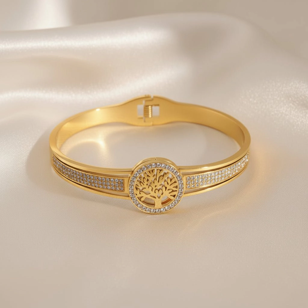 DressAtR Women's Hollow Cutout Zircon Gold Plated Bangle
