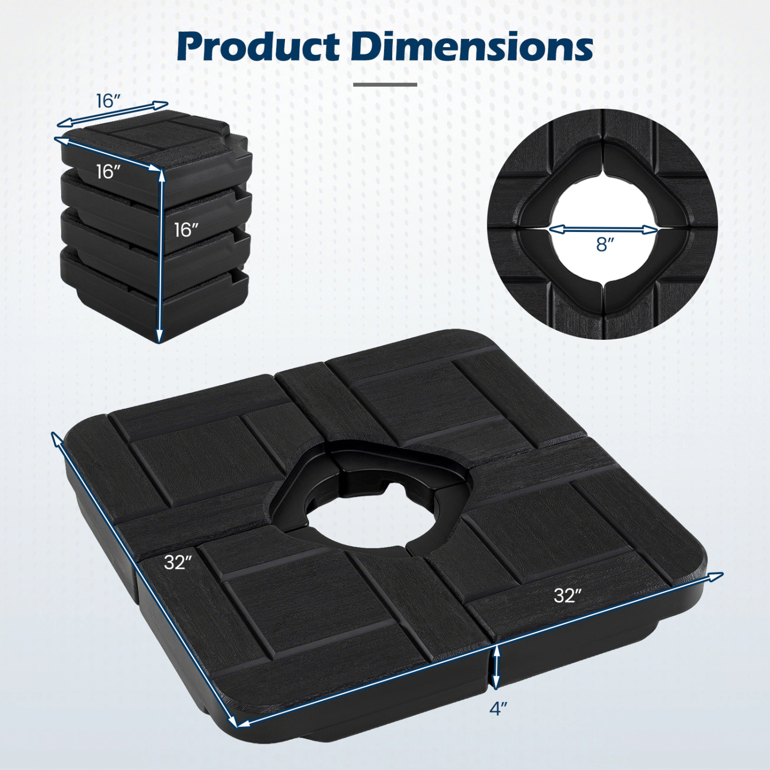 Slickblue 4-Piece Fillable Patio Umbrella Base Weight Set for Offset Umbrellas with Interlocking Plates