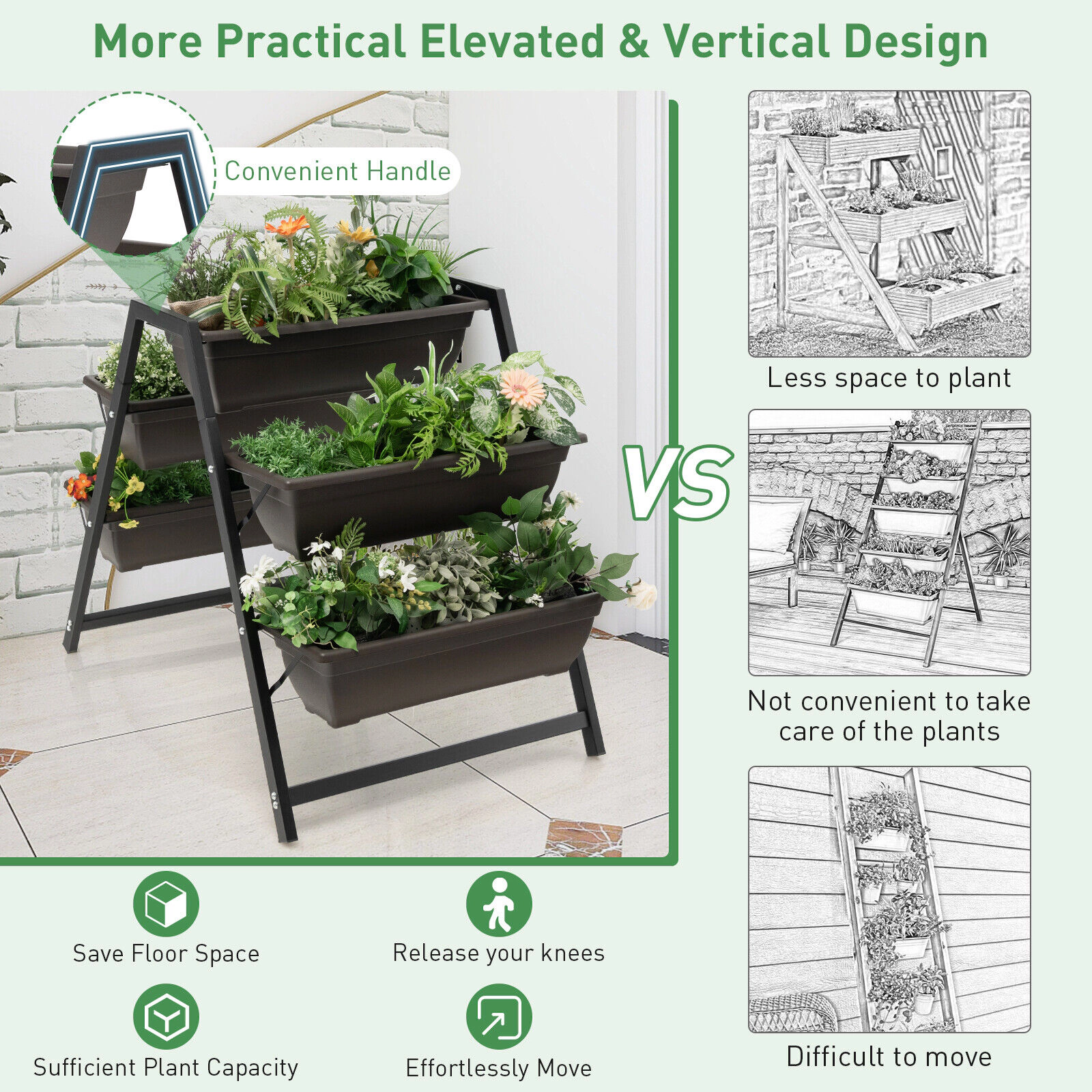 SlickBlue Outdoor Vertical Garden Planter with Metal Frame and Drainage