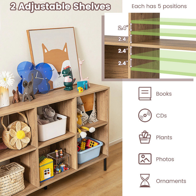 Hivvago 6-Cube Storage Bookcase 3-Tier Wooden Open Bookshelf with 5 Metal Legs