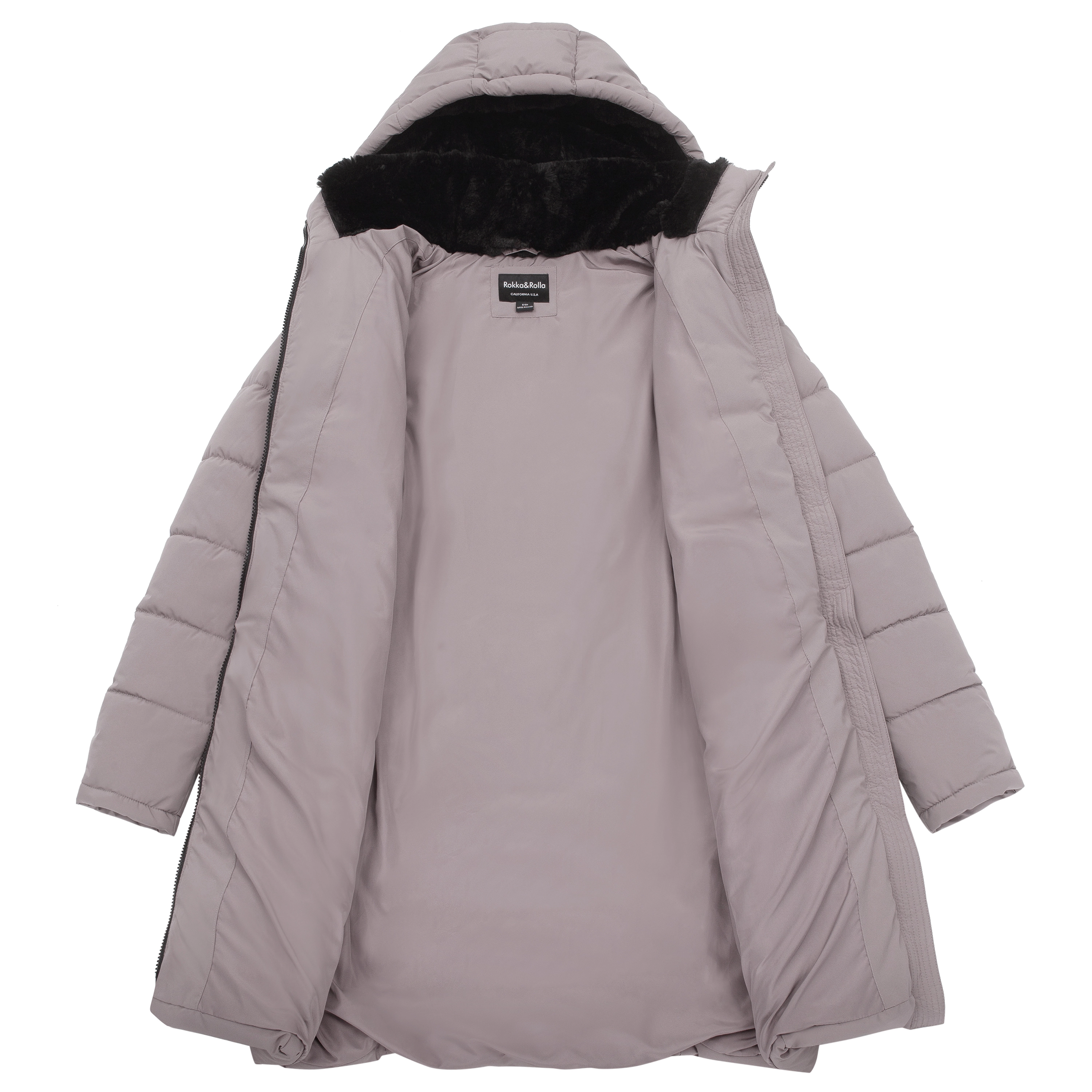 Rokka&Rolla Womens Long Heavyweight Puffer Jacket With Fleece-lined Hood