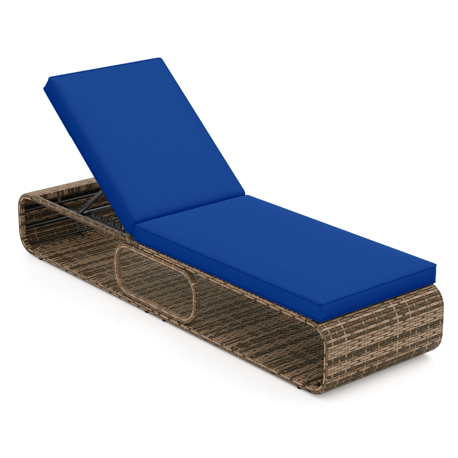 SUGIFT 7-Position Adjustable Outdoor PE Rattan Chaise Lounge Chair 400-lb Capacity Mix Brown with Off White/Navy Cushion
