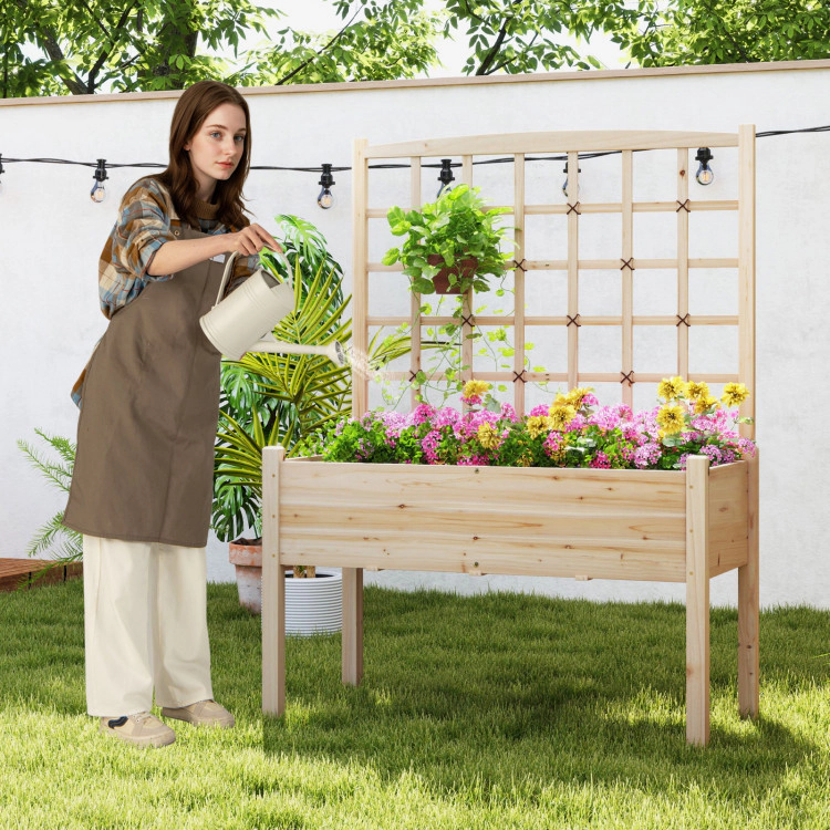 Hivvago Raised Garden Bed with Lattice Trellis and Drainage Holes Elevated-Natural