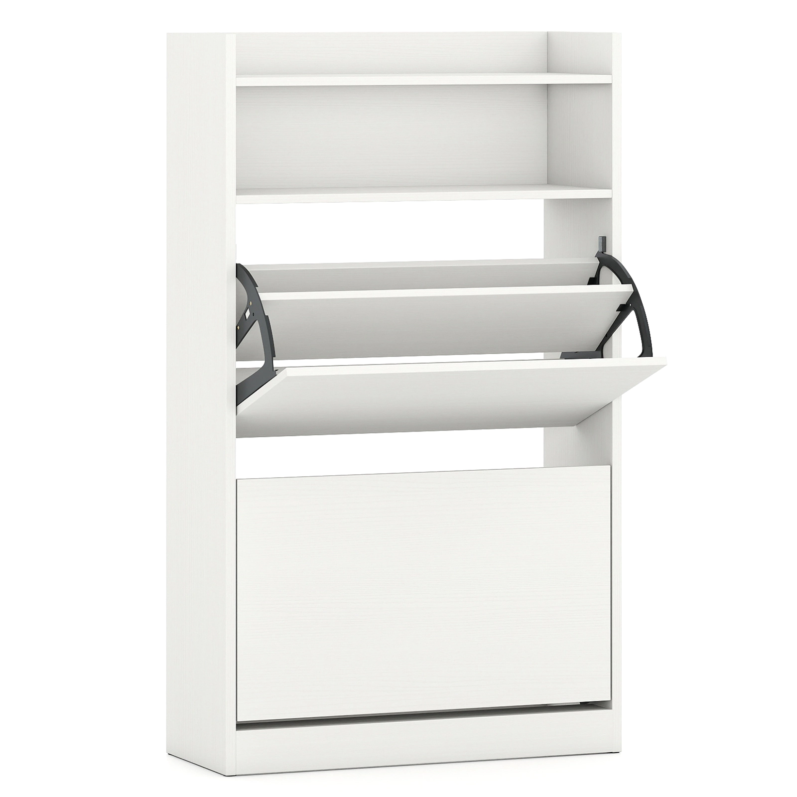 SUGIFT 40-in White Narrow Shoe Rack Storage Cabinet with 2 Flip Drawers and Adjustable Shelves 9.5-in D