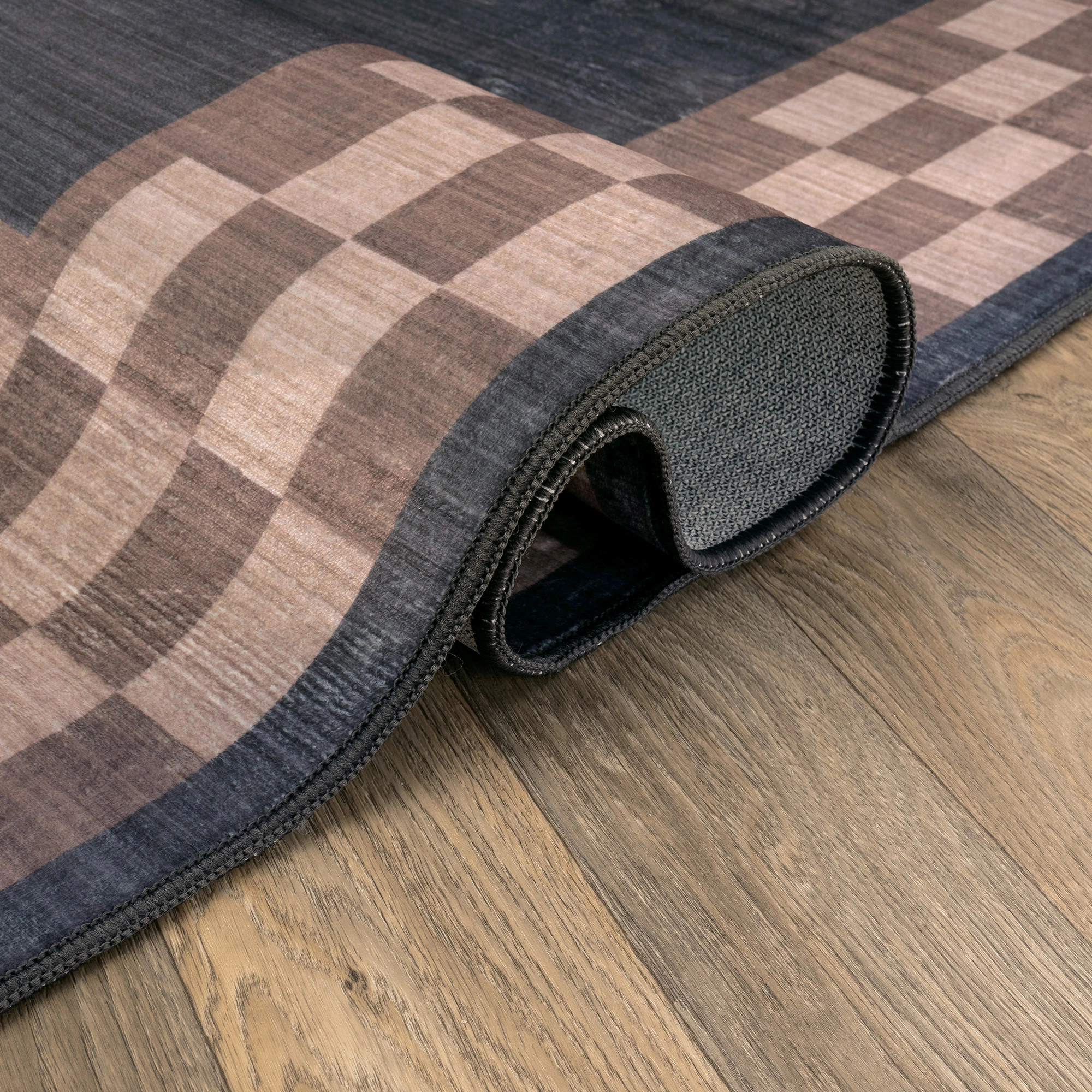 World Rug Gallery Checkerboard Border Machine Washable Indoor Area Rug
