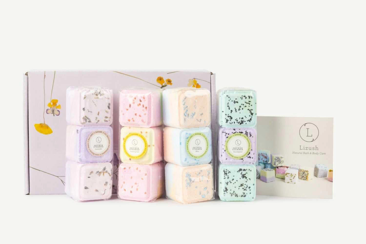 Lizush Shower Steamers Set of 12 - Large Aromatherapy Fizzies Gift Box - Lavender Grapefruit Mint Eucalyptus