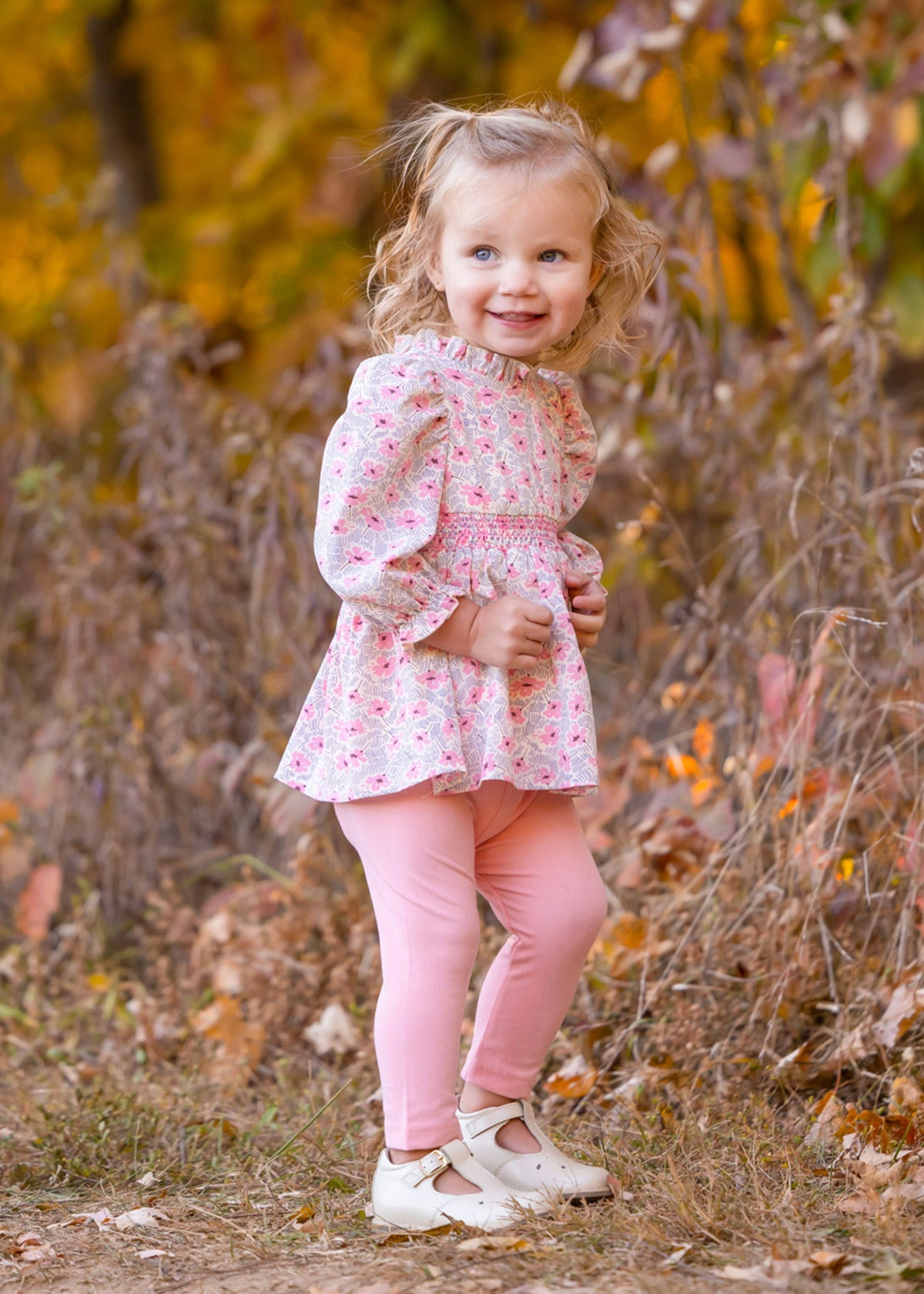 Mabel and Honey Girls Magnolia Floral Chiffon Top Knit Pants 2-Piece Set