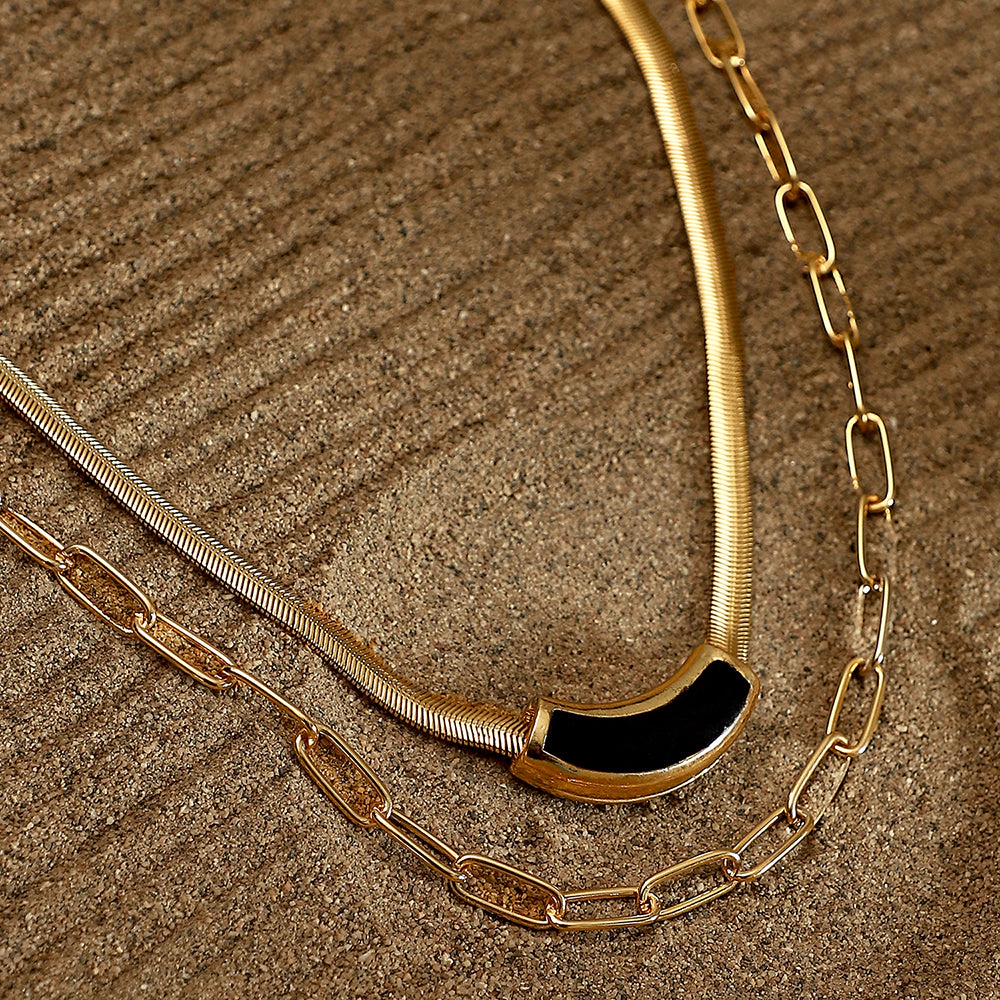 SOHI Women's The Sylvan-Snakechain Multi-Layer Necklace - California Gold