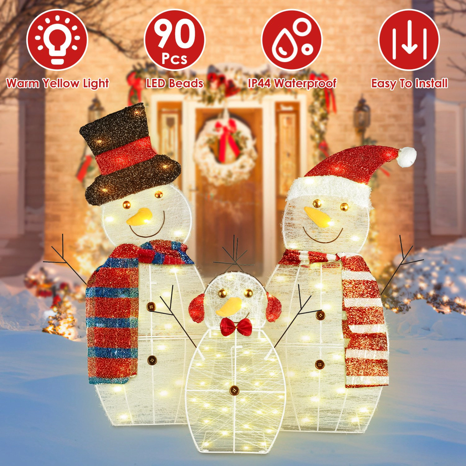 GBruno LED Lighted 3-Piece Snowman Family Yard Decor