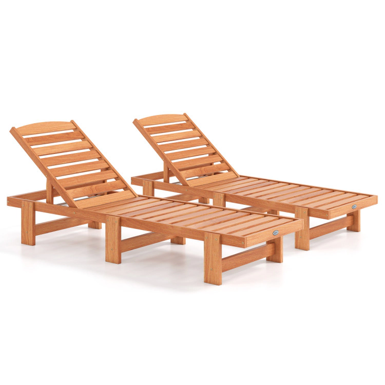 Hivvago Patio Chaise Lounge Chair Solid Wood Slatted Recliner With Adjustable Backrest