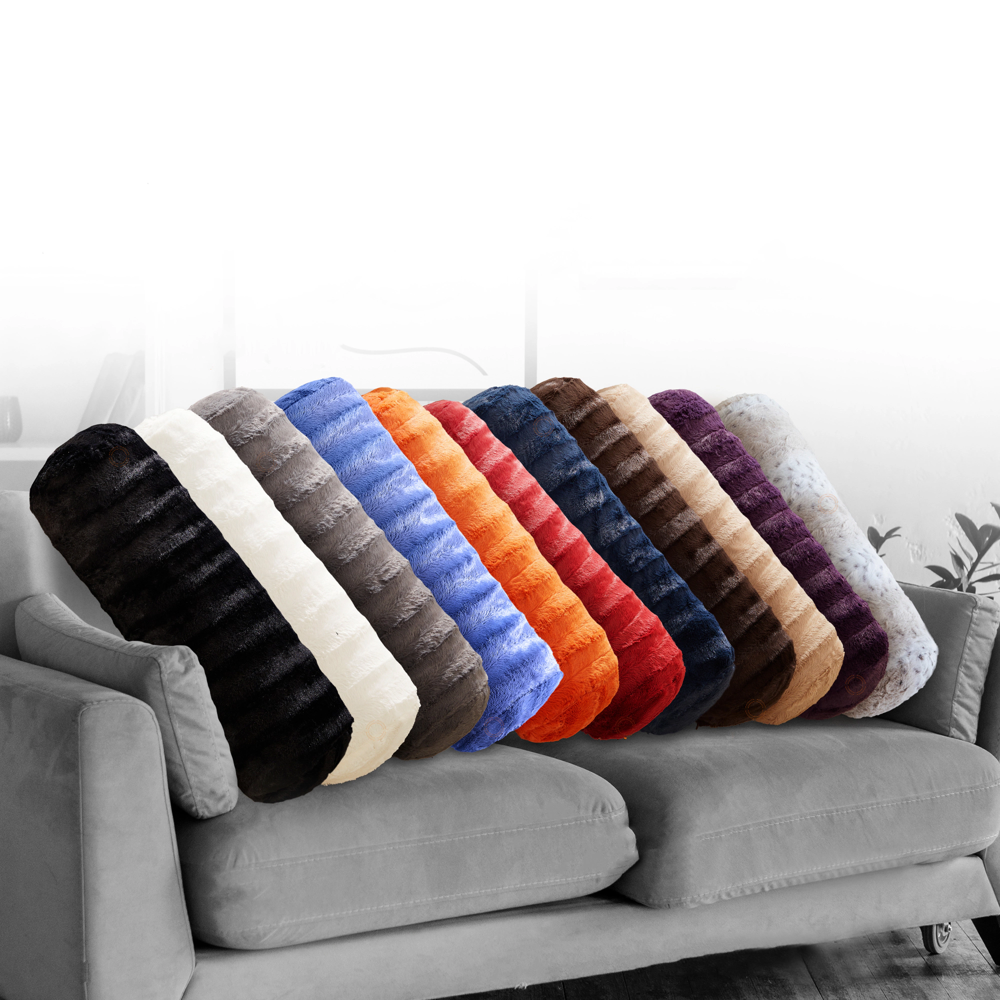 Cheer Collection 8 x 24 Inch Plush Embossed Faux Fur Bolster Pillows with Inserts, Set of 2