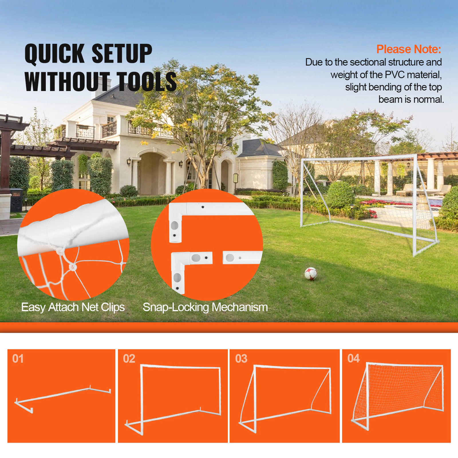 HONGGE Soccer Goal PVC Soccer Goal for Backyard with PE Net, Portable Weatherproof Set, with High-Strength PE Net