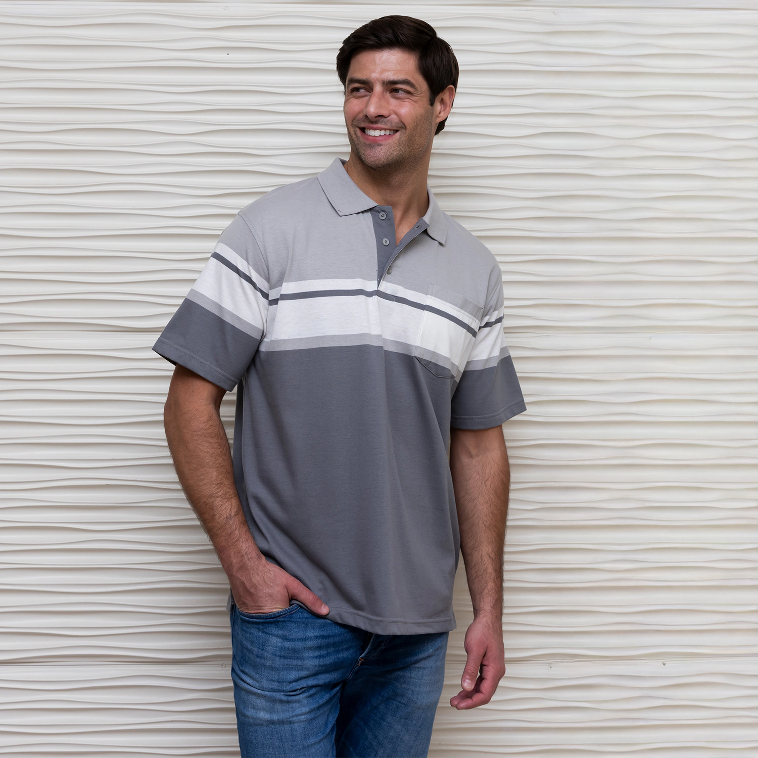 Gioberti Men's Stripe Short Sleeve Polo w/ Chest Pocket